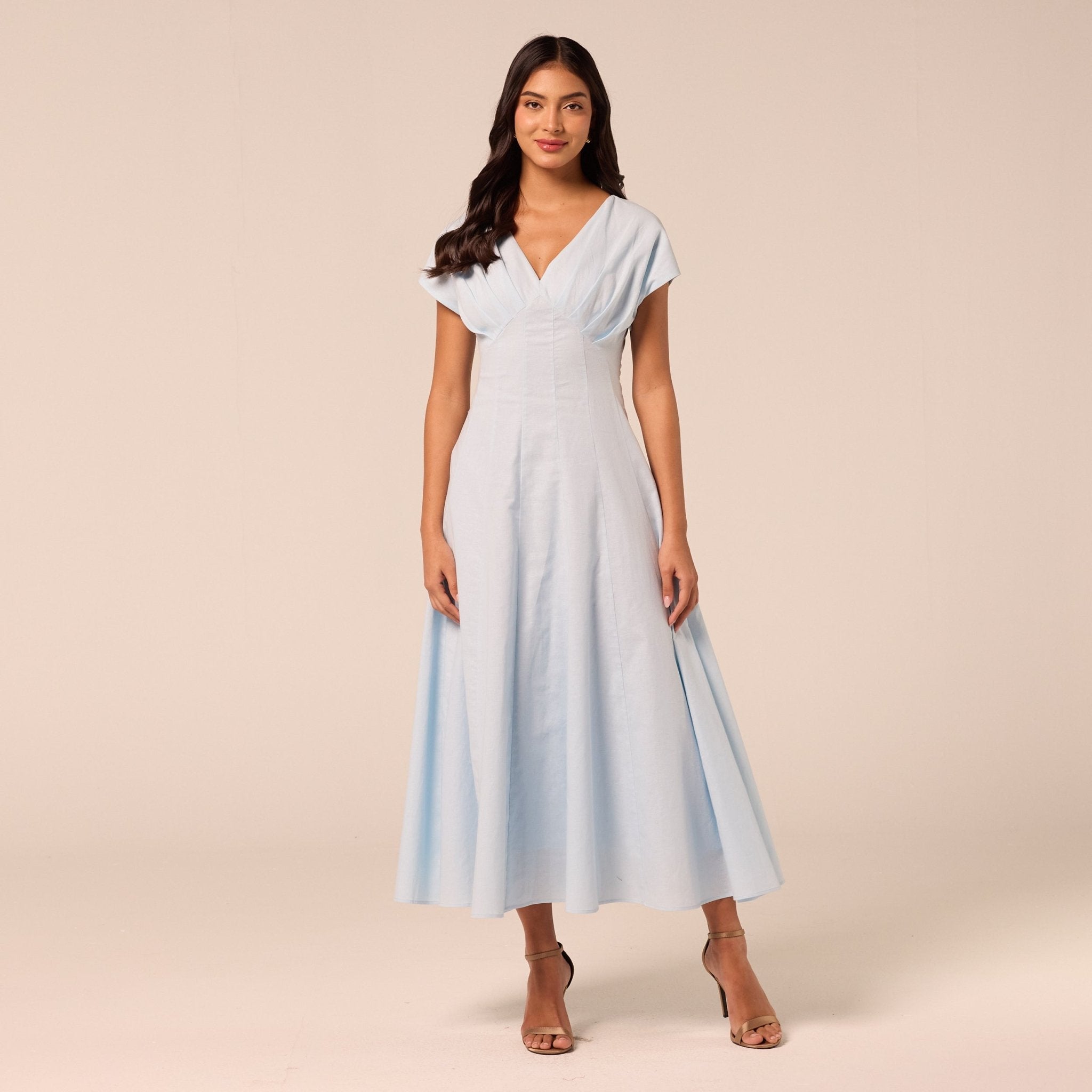 Blue Kimono Sleeve Linen Dress - shopaleena