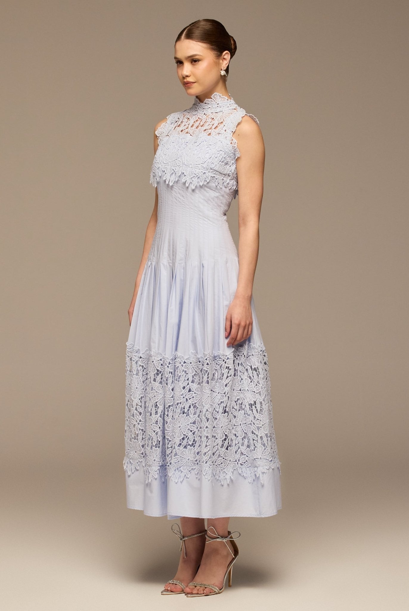 Blue Lace - Paneled Cotton Midi Dress - shopaleena