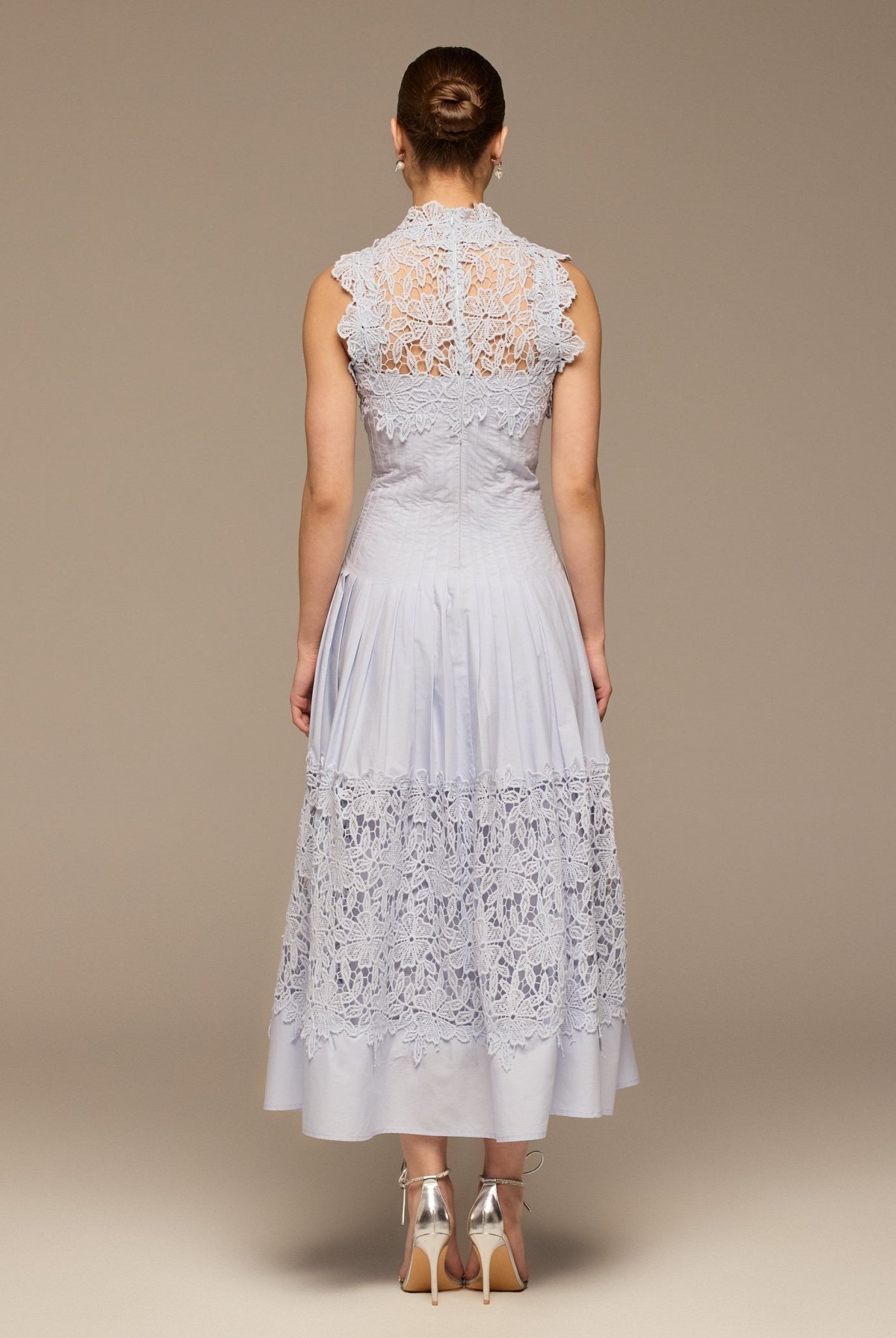 Blue Lace - Paneled Cotton Midi Dress - shopaleena