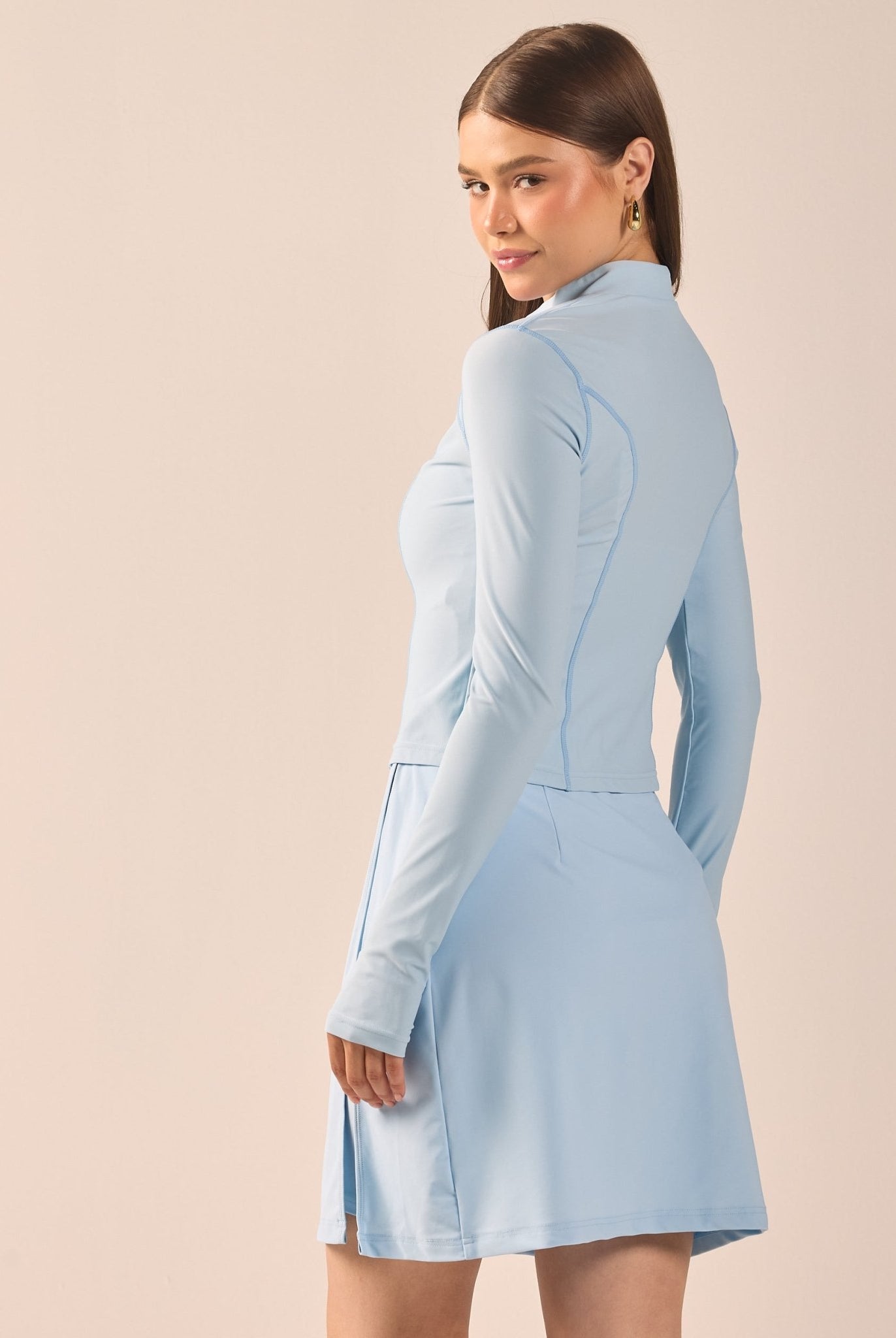 Blue Long Sleeve Front Zipper Swim Top - shopaleena