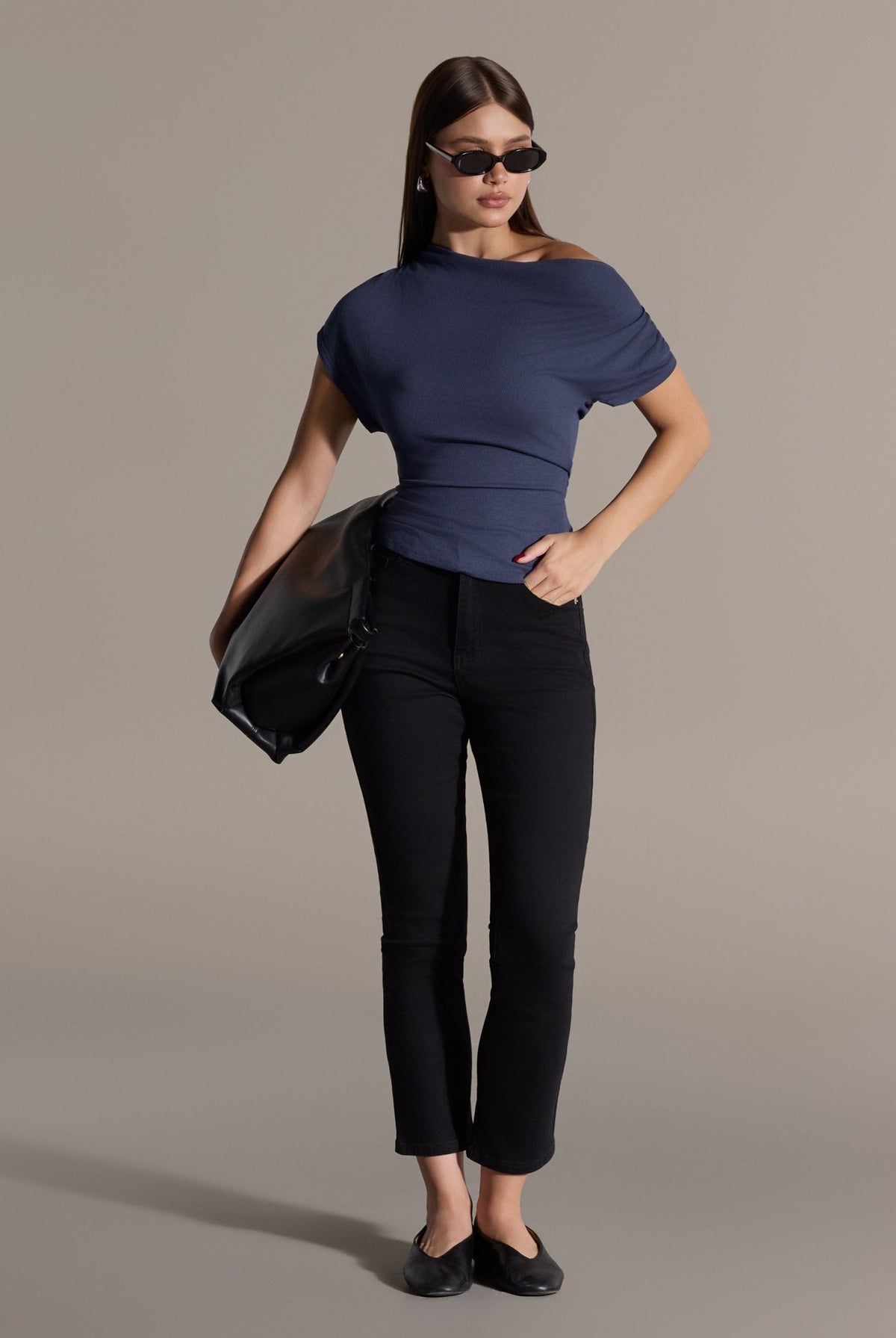 Blue Off shoulder Fitted Top - shopaleena