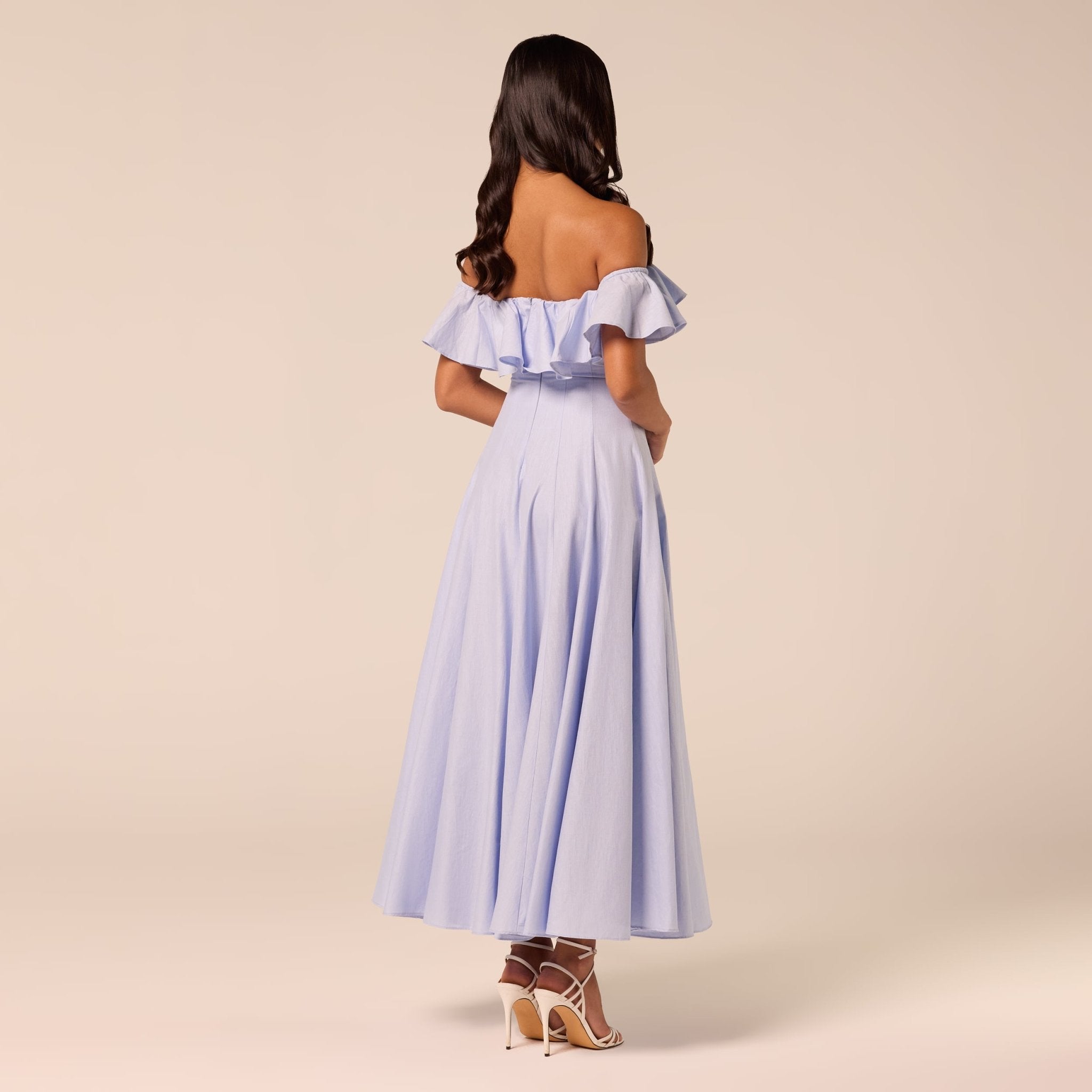 Blue Off Shoulder Ruffle Linen Maxi Dress - shopaleena