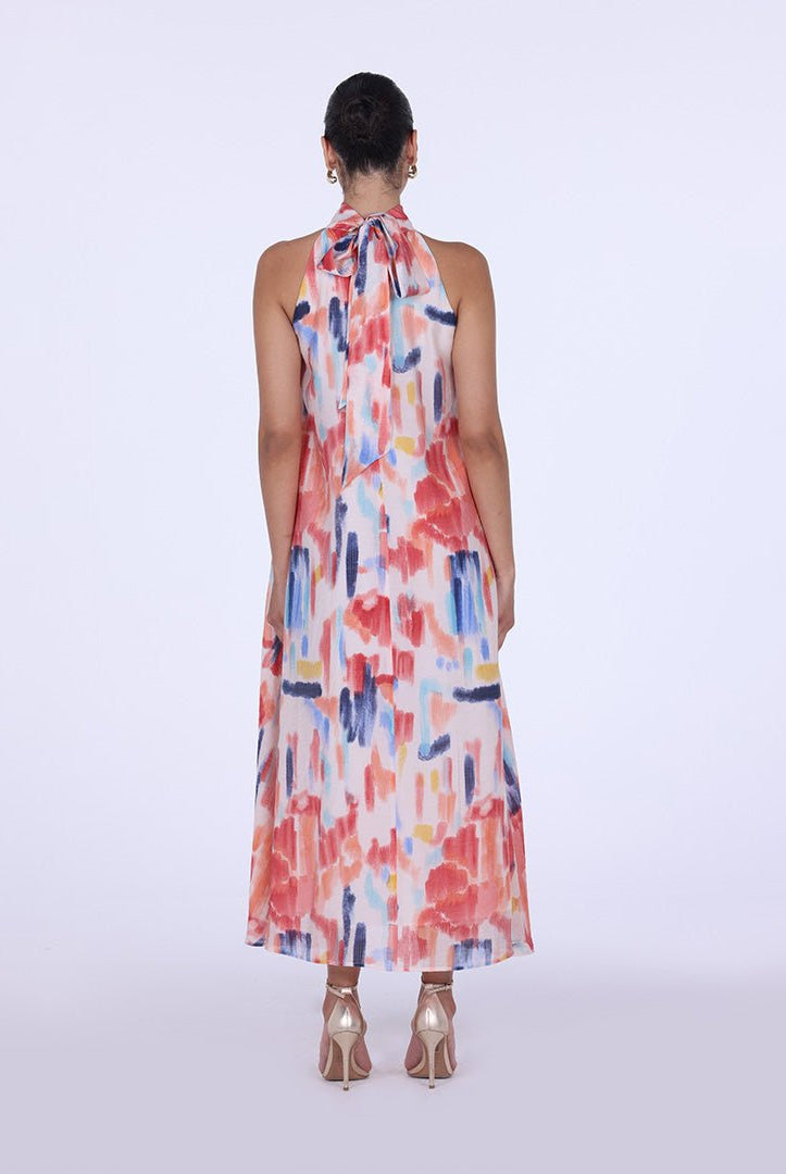 Blue Peach Printed Back Bow Maxi Dress - shopaleena