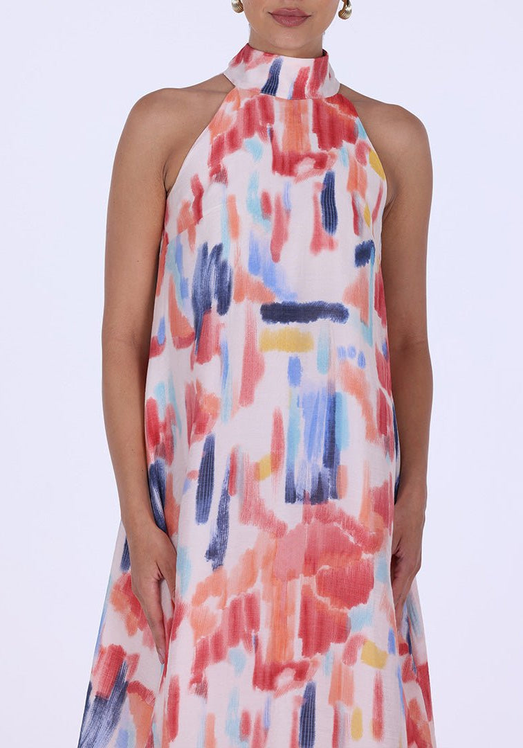 Blue Peach Printed Back Bow Maxi Dress - shopaleena