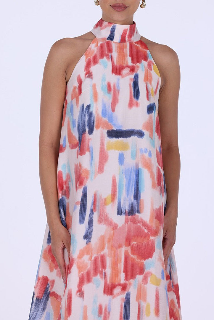 Blue Peach Printed Back Bow Maxi Dress - shopaleena