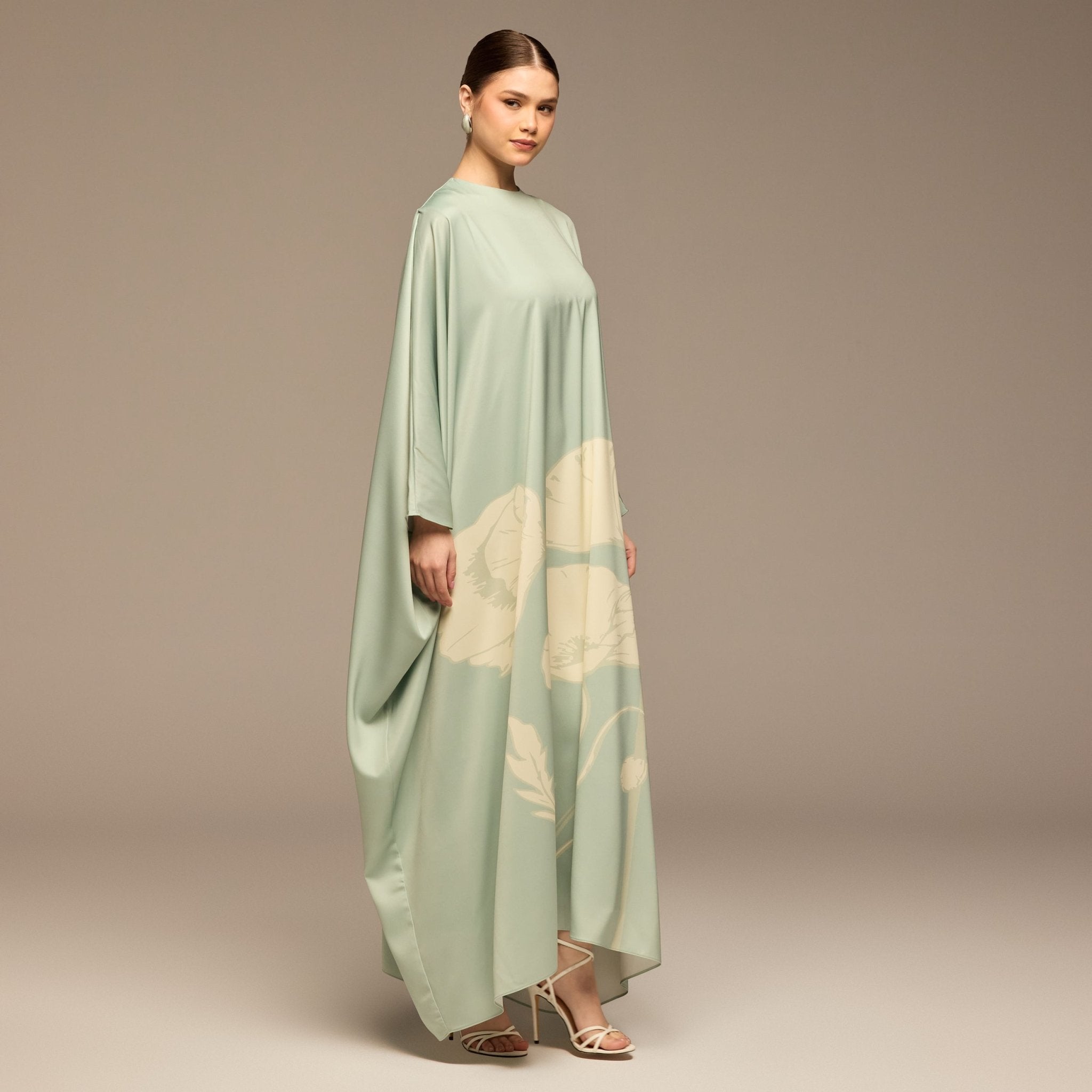 Blue Printed Satin Kaftan - shopaleena