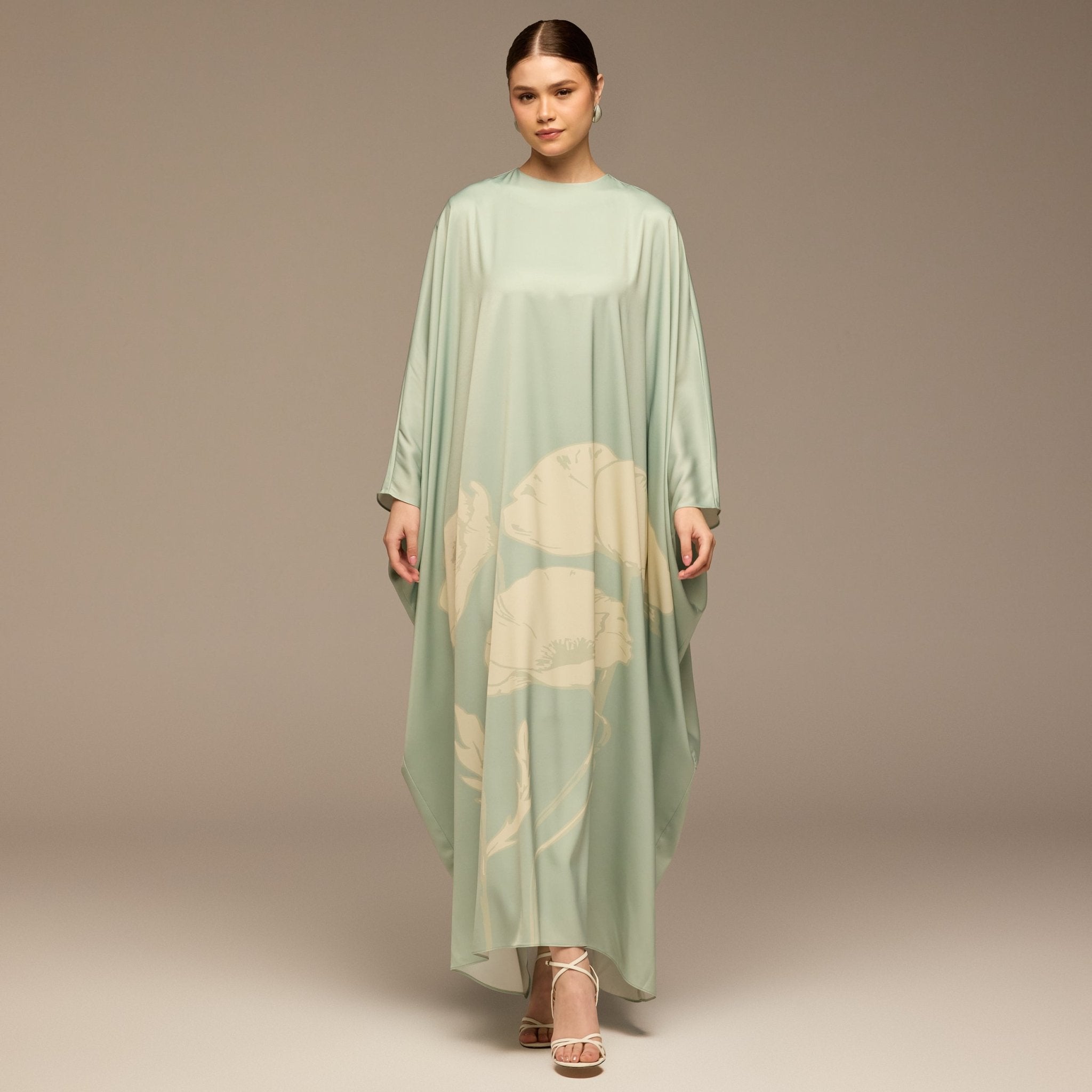 Blue Printed Satin Kaftan - shopaleena