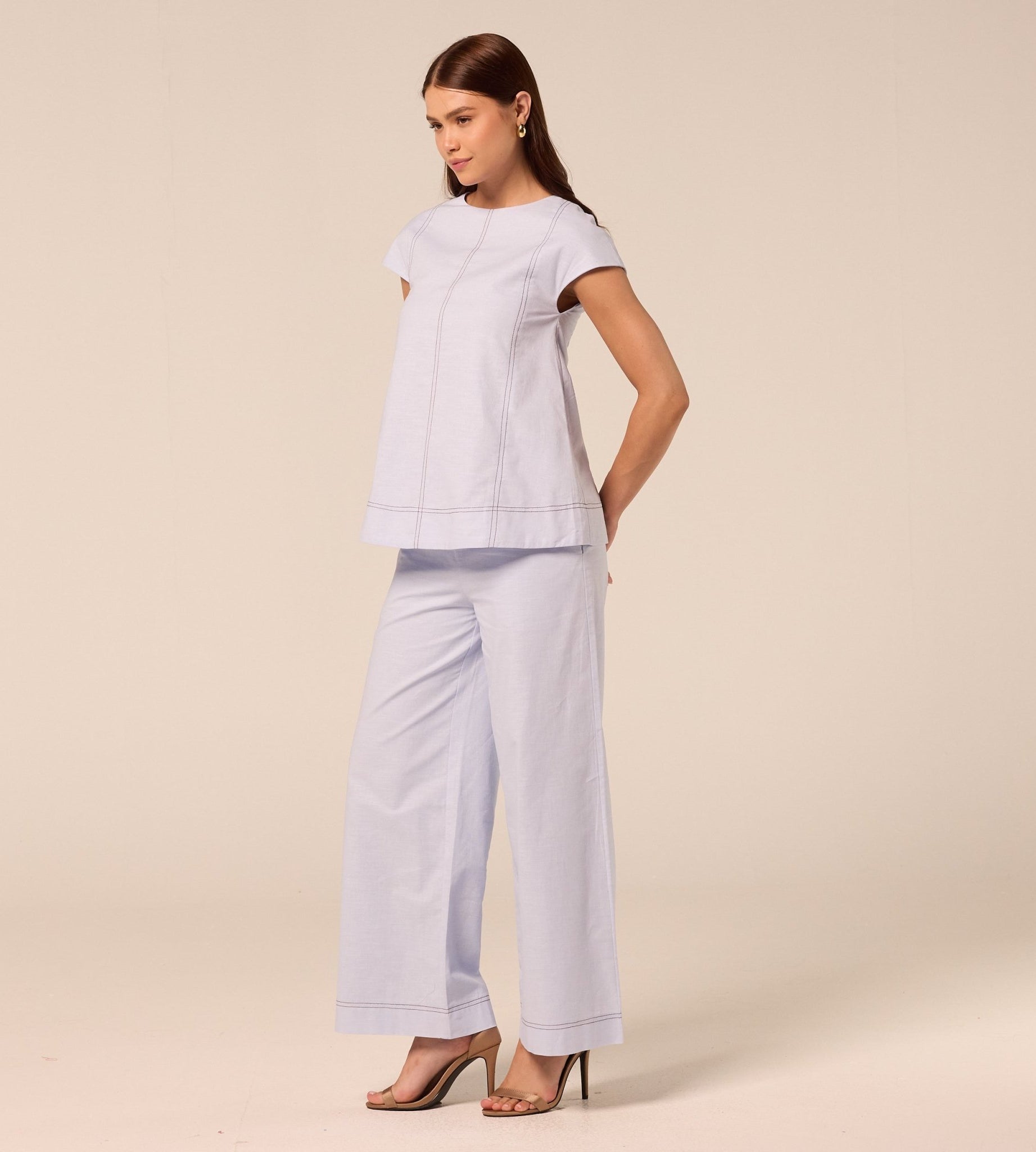 Blue Round Neck Cap Sleeve Top - shopaleena