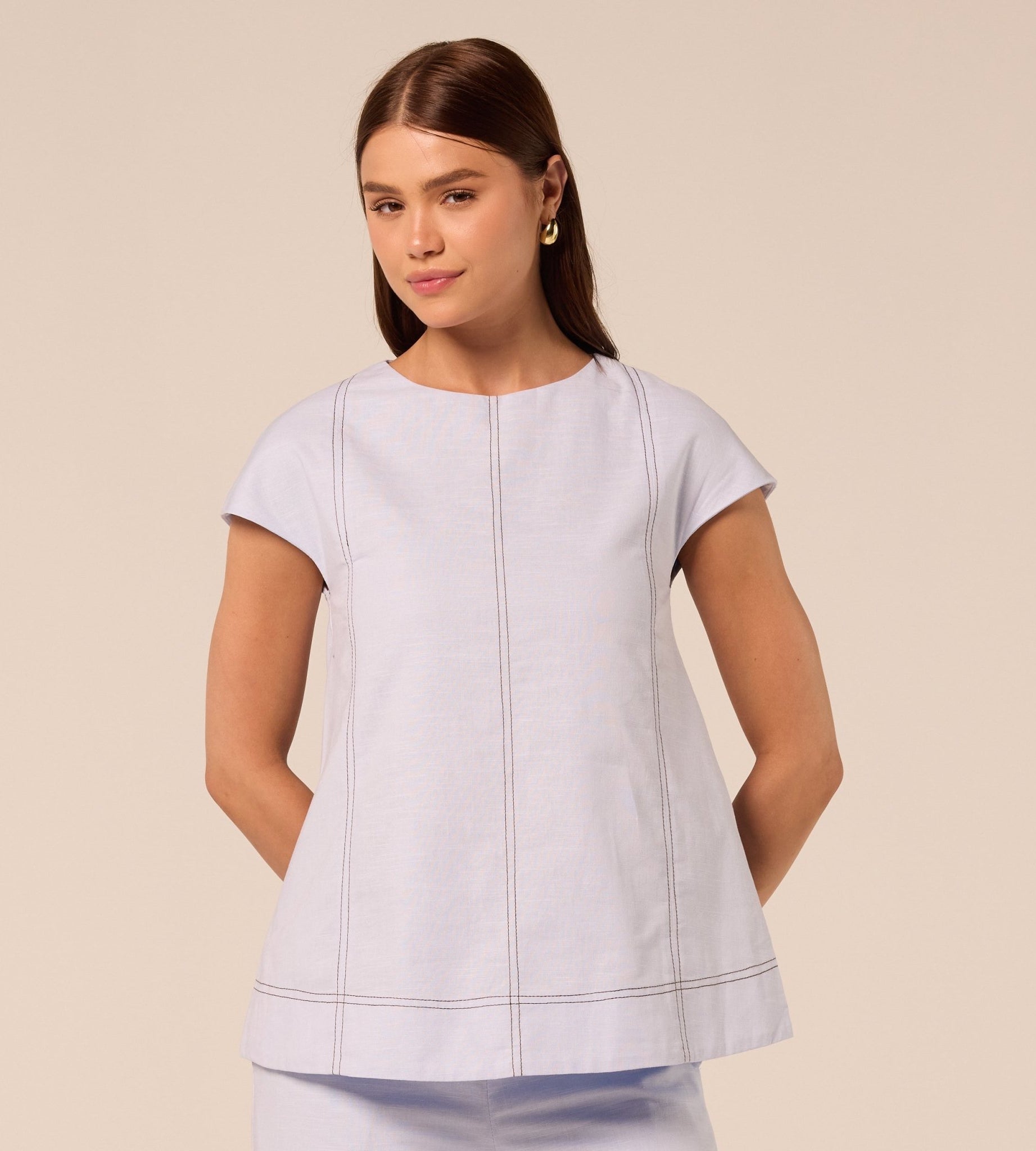 Blue Round Neck Cap Sleeve Top - shopaleena