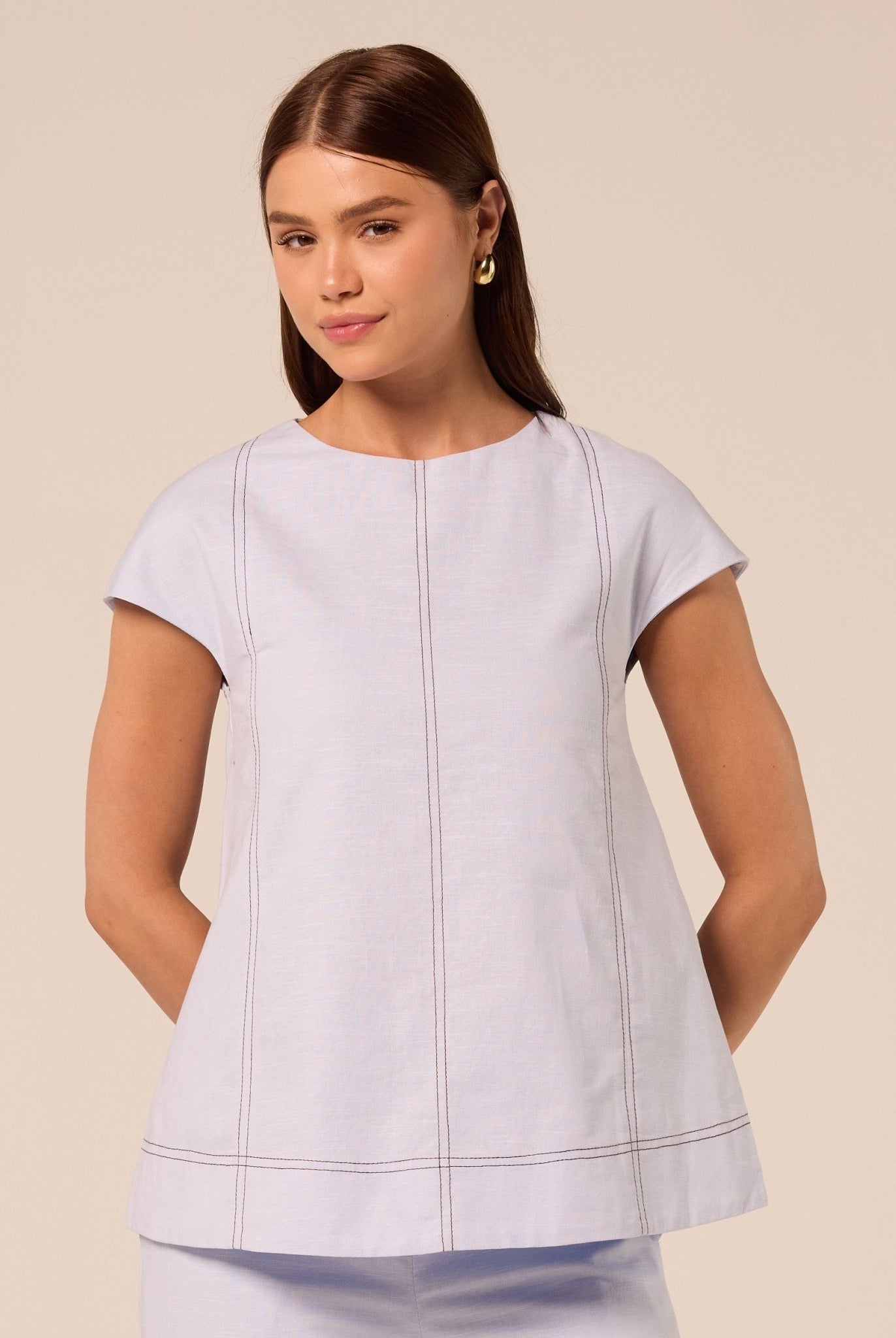 Blue Round Neck Cap Sleeve Top - shopaleena
