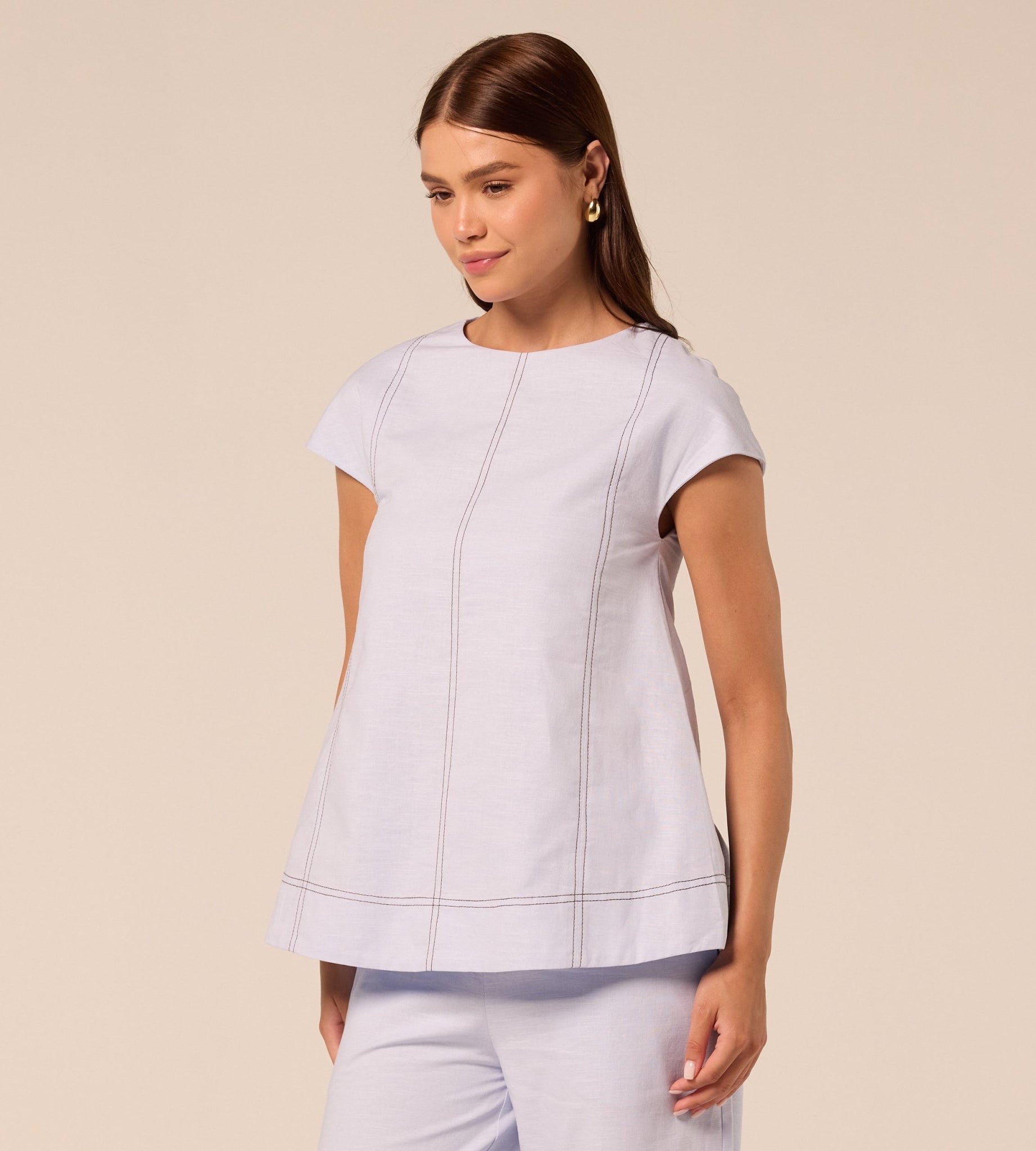 Blue Round Neck Cap Sleeve Top - shopaleena