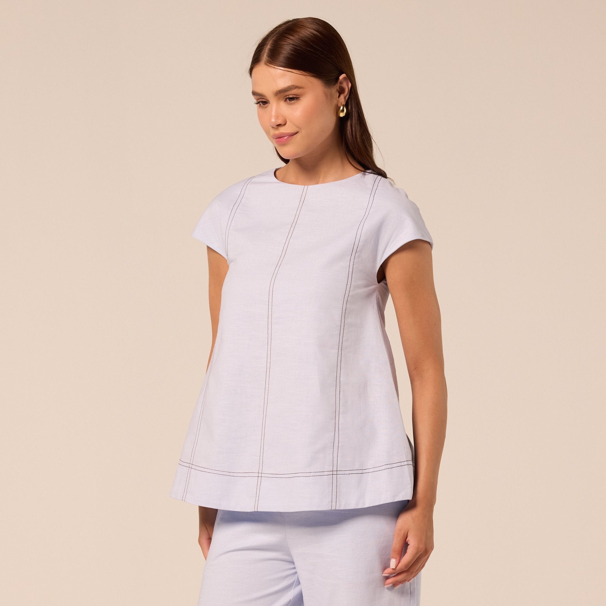 Blue Round Neck Cap Sleeve Top - shopaleena