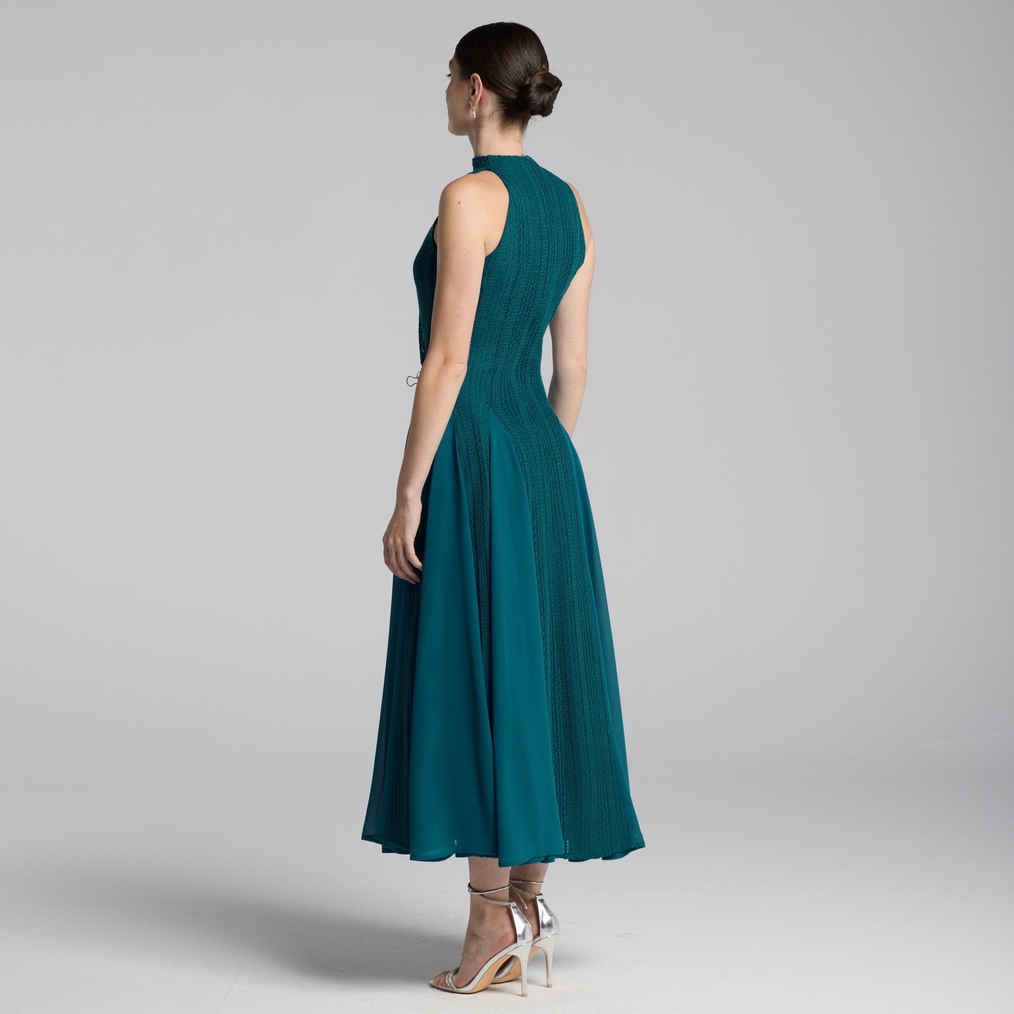 Blue Sleeveless Godet Maxi Dress - shopaleena