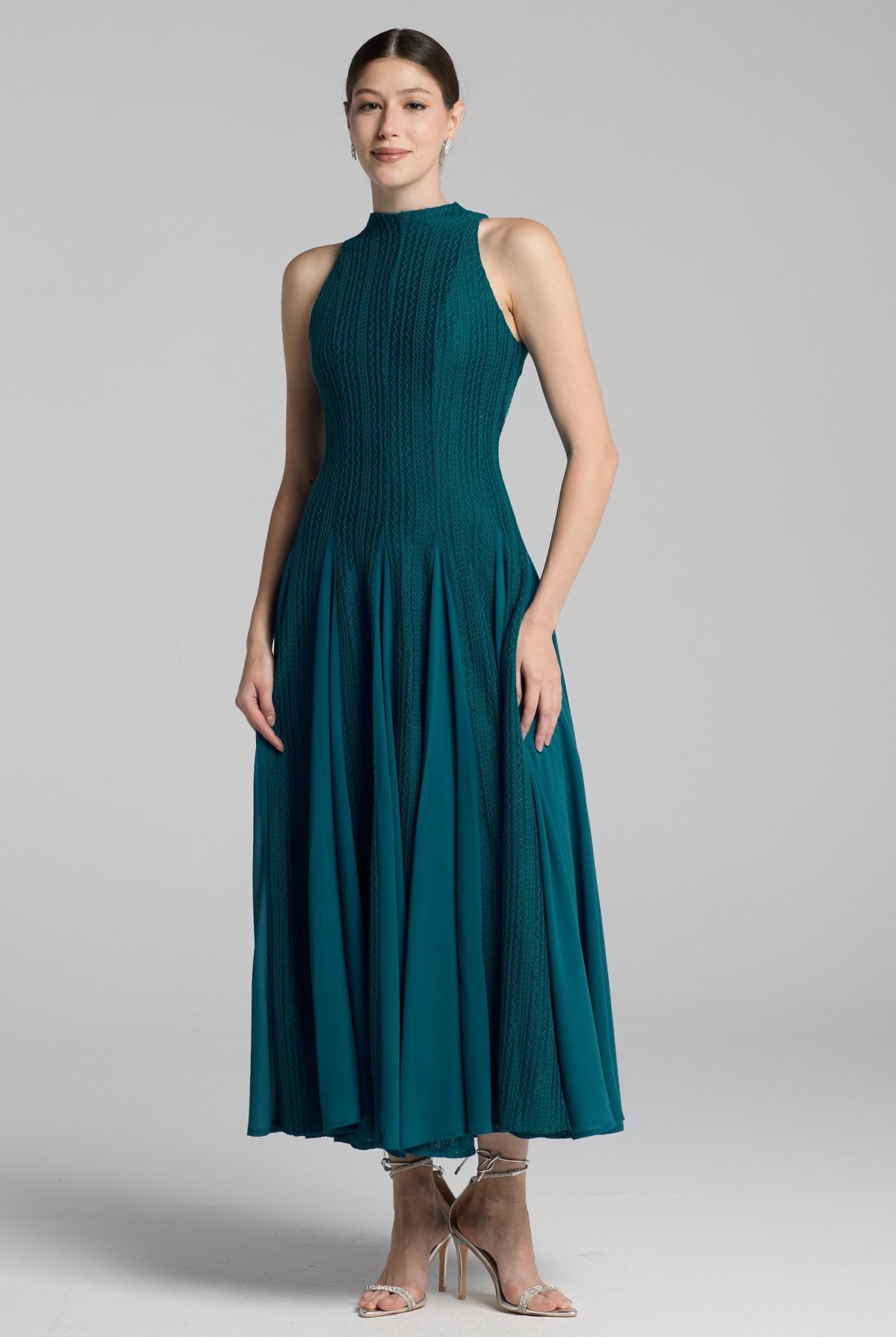 Blue Sleeveless Godet Maxi Dress - shopaleena
