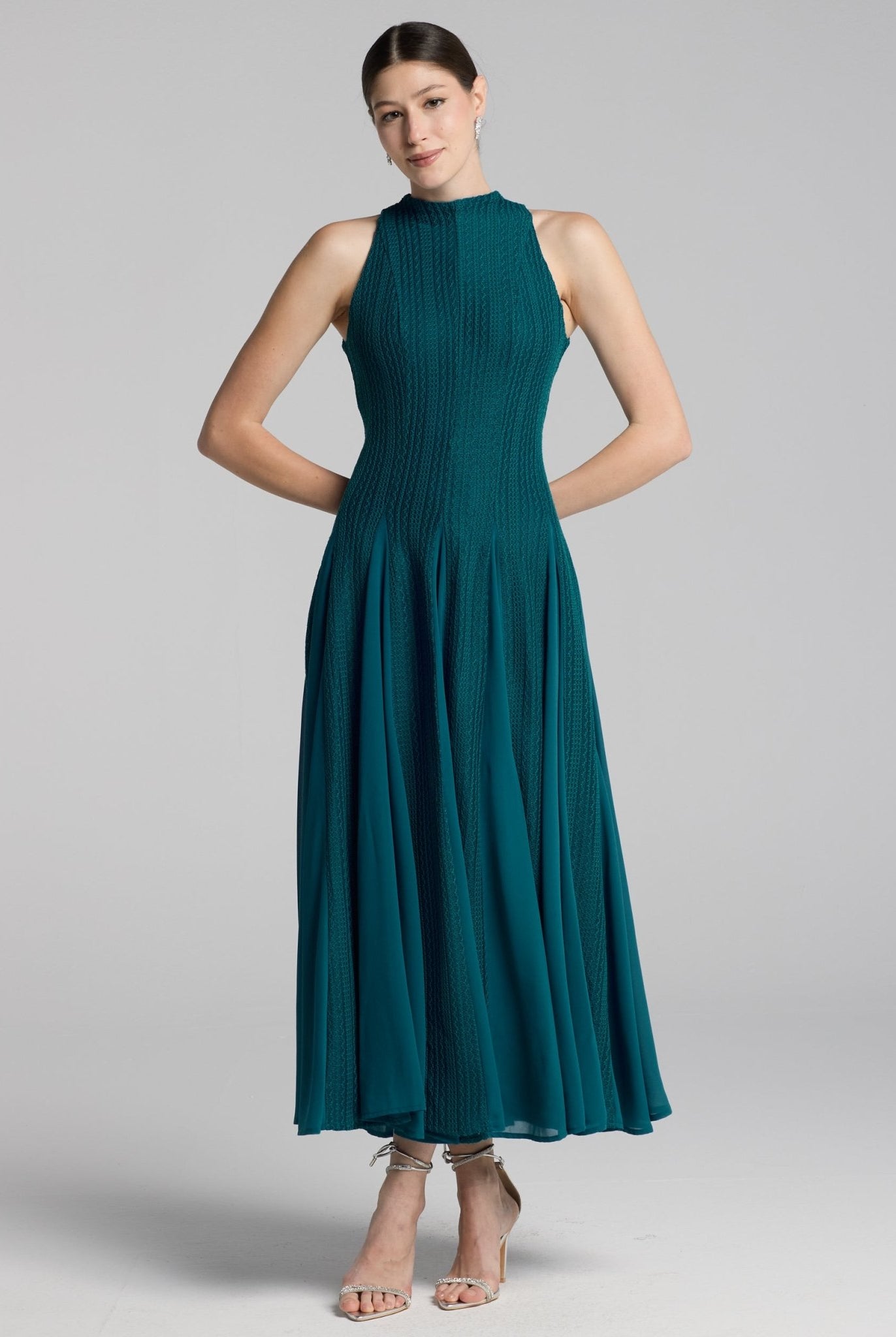 Blue Sleeveless Godet Maxi Dress - shopaleena