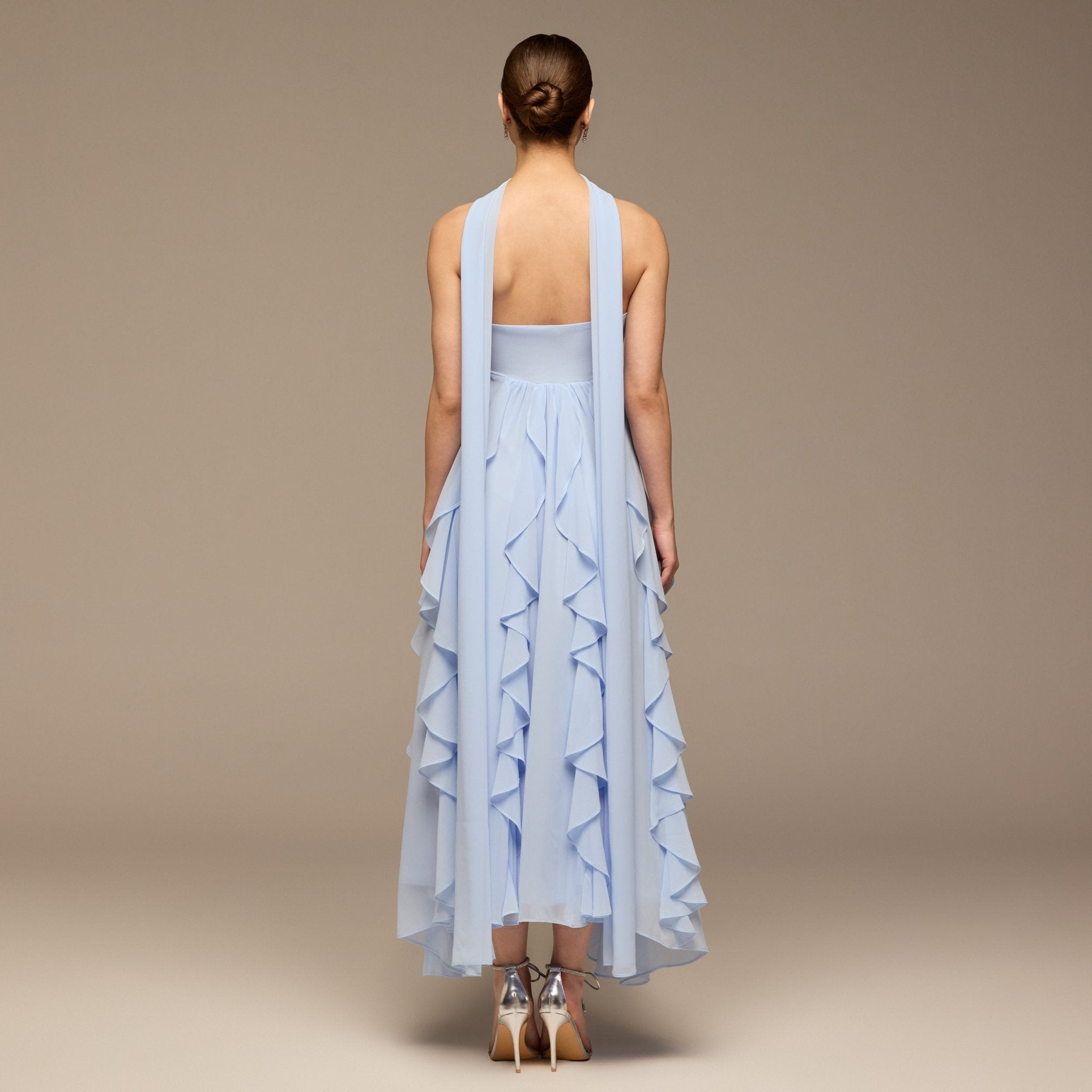 Blue Strapless Ruffle Chiffon Maxi Dress - shopaleena