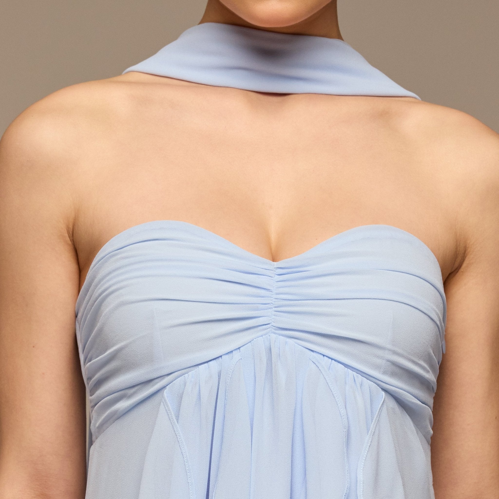 Blue Strapless Ruffle Chiffon Maxi Dress - shopaleena