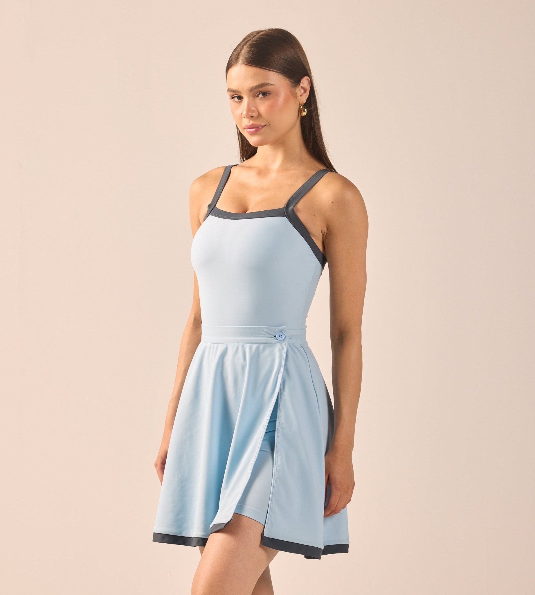 Blue Swim Skirt with Grey Trim - shopaleena