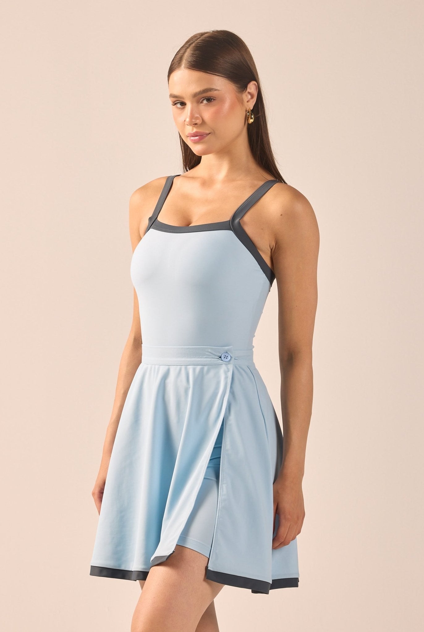 Blue Swim Skirt with Grey Trim - shopaleena