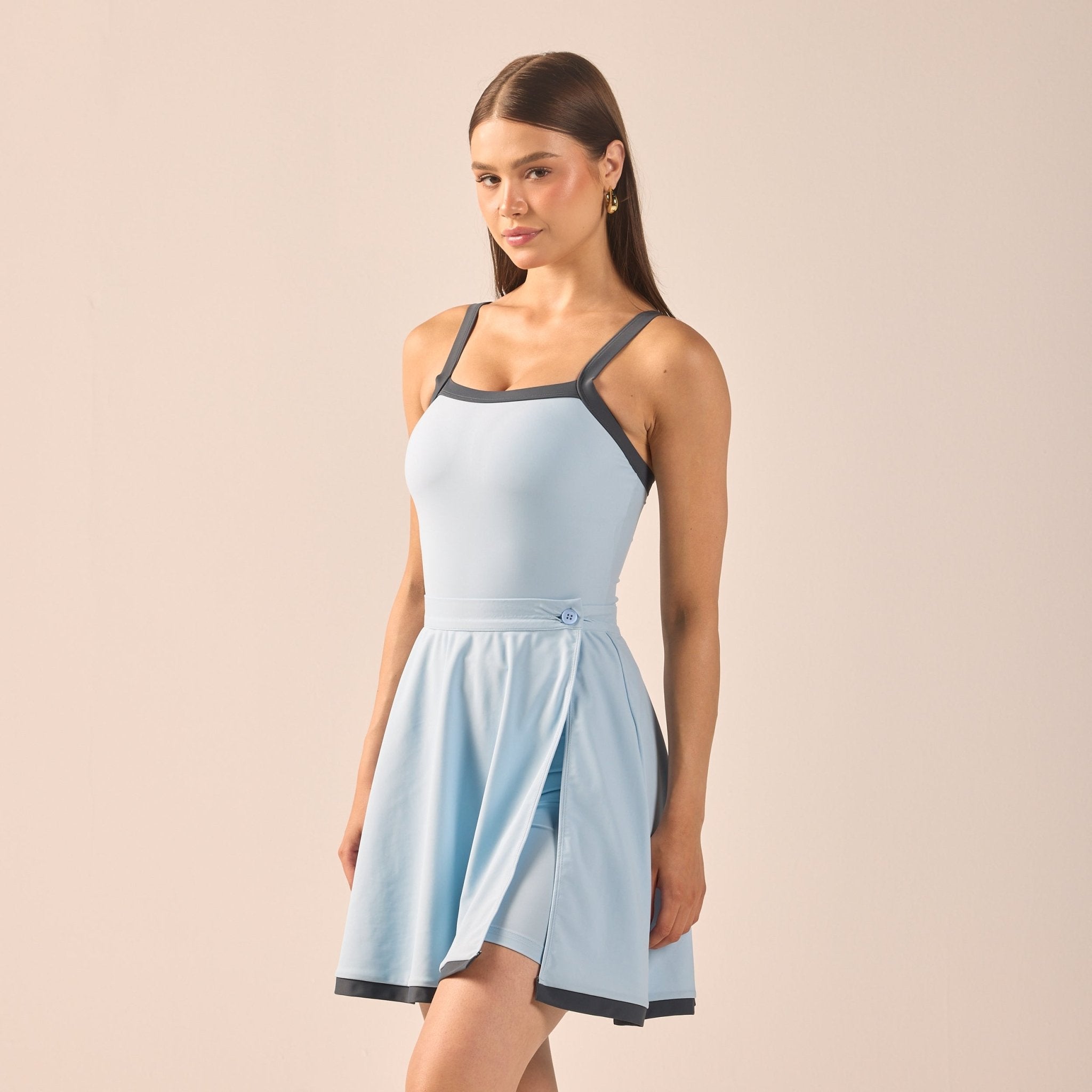 Blue Swim Skirt with Grey Trim - shopaleena