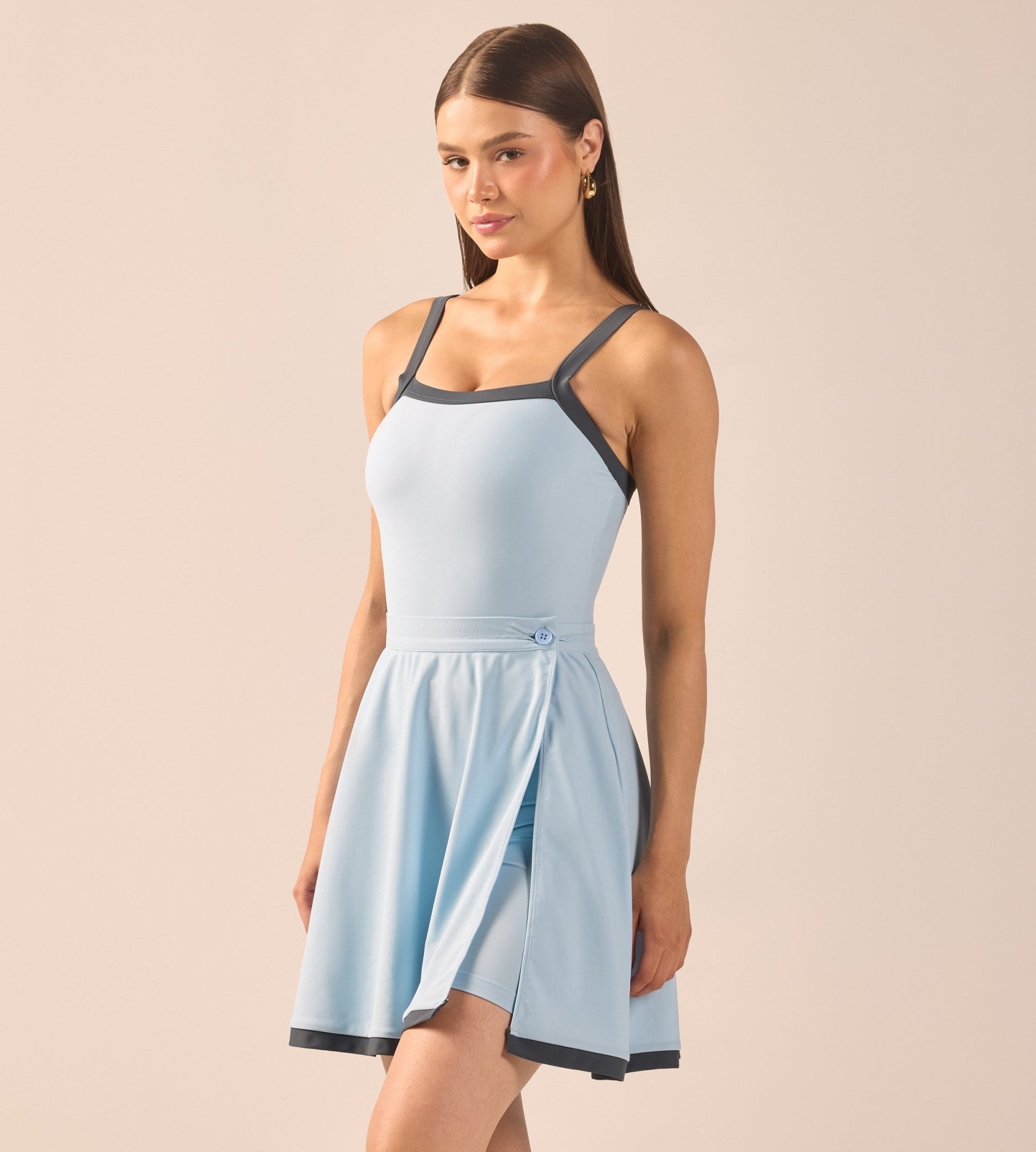 Blue Swim Skirt with Grey Trim - shopaleena