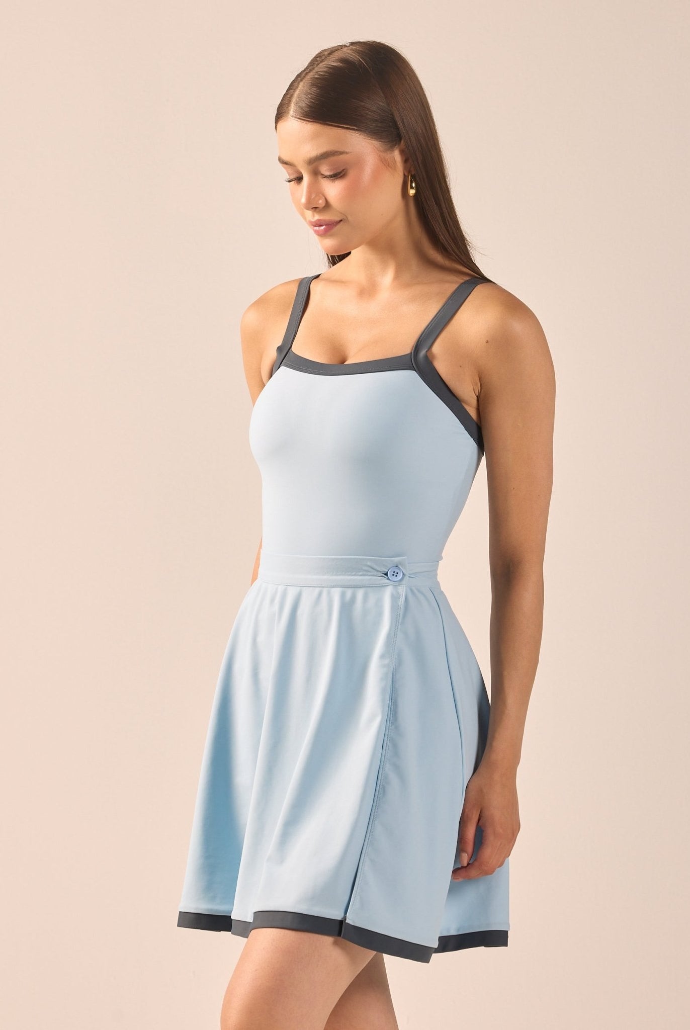 Blue Swim Skirt with Grey Trim - shopaleena