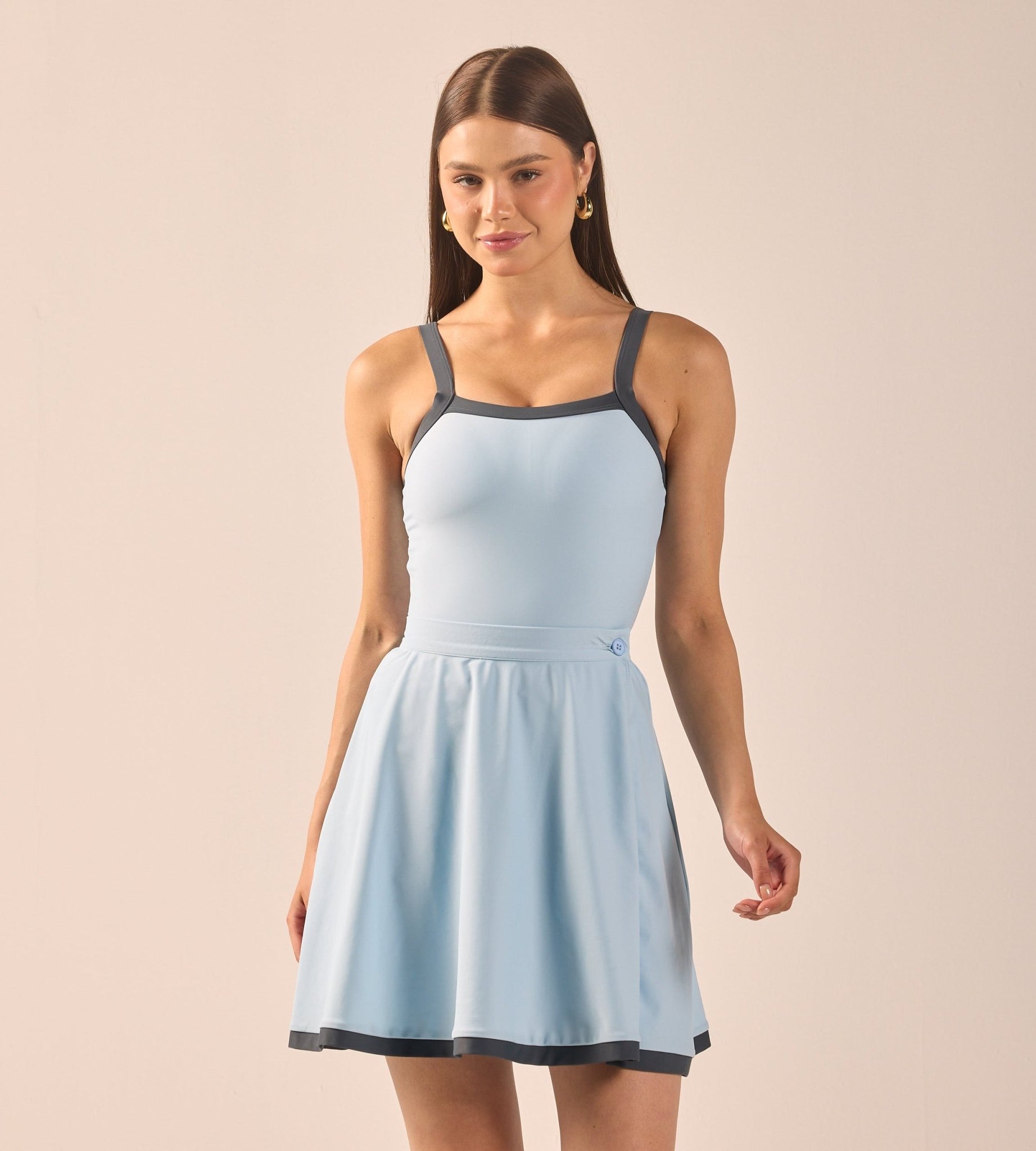 Blue Swim Skirt with Grey Trim - shopaleena