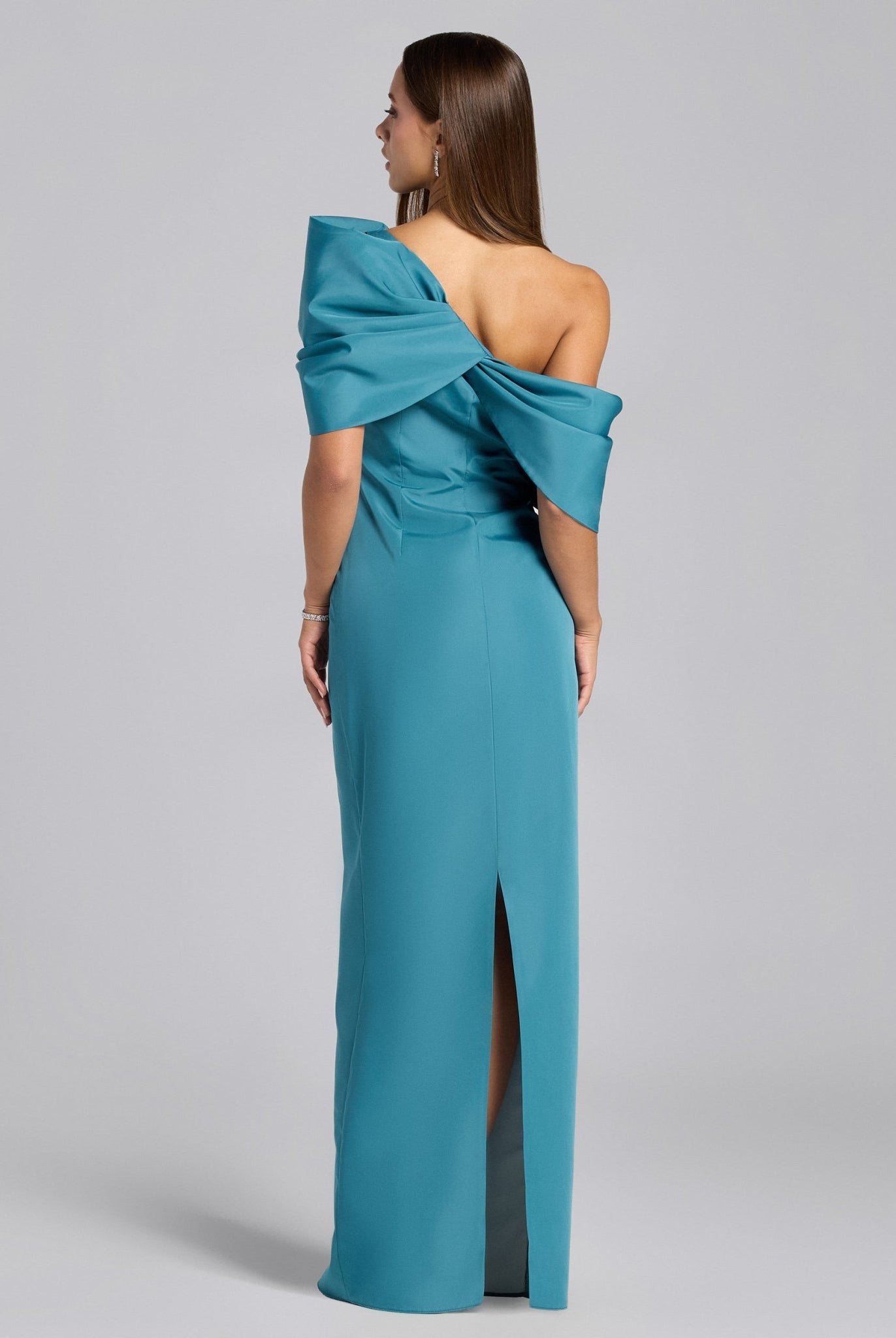 Blue Taffeta Off Shoulder Draped Maxi Dress - shopaleena