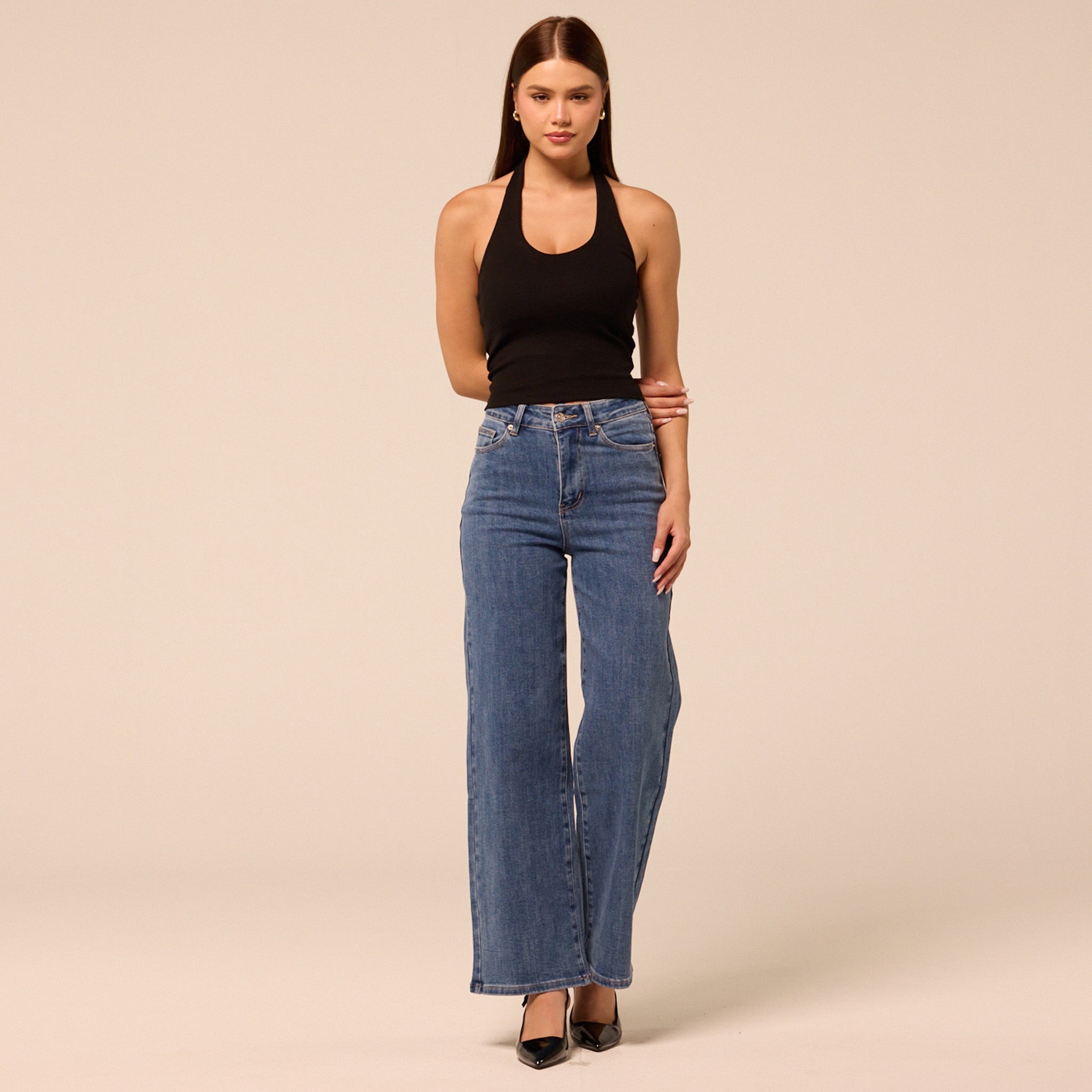 Blue Wide Leg Jeans - shopaleena