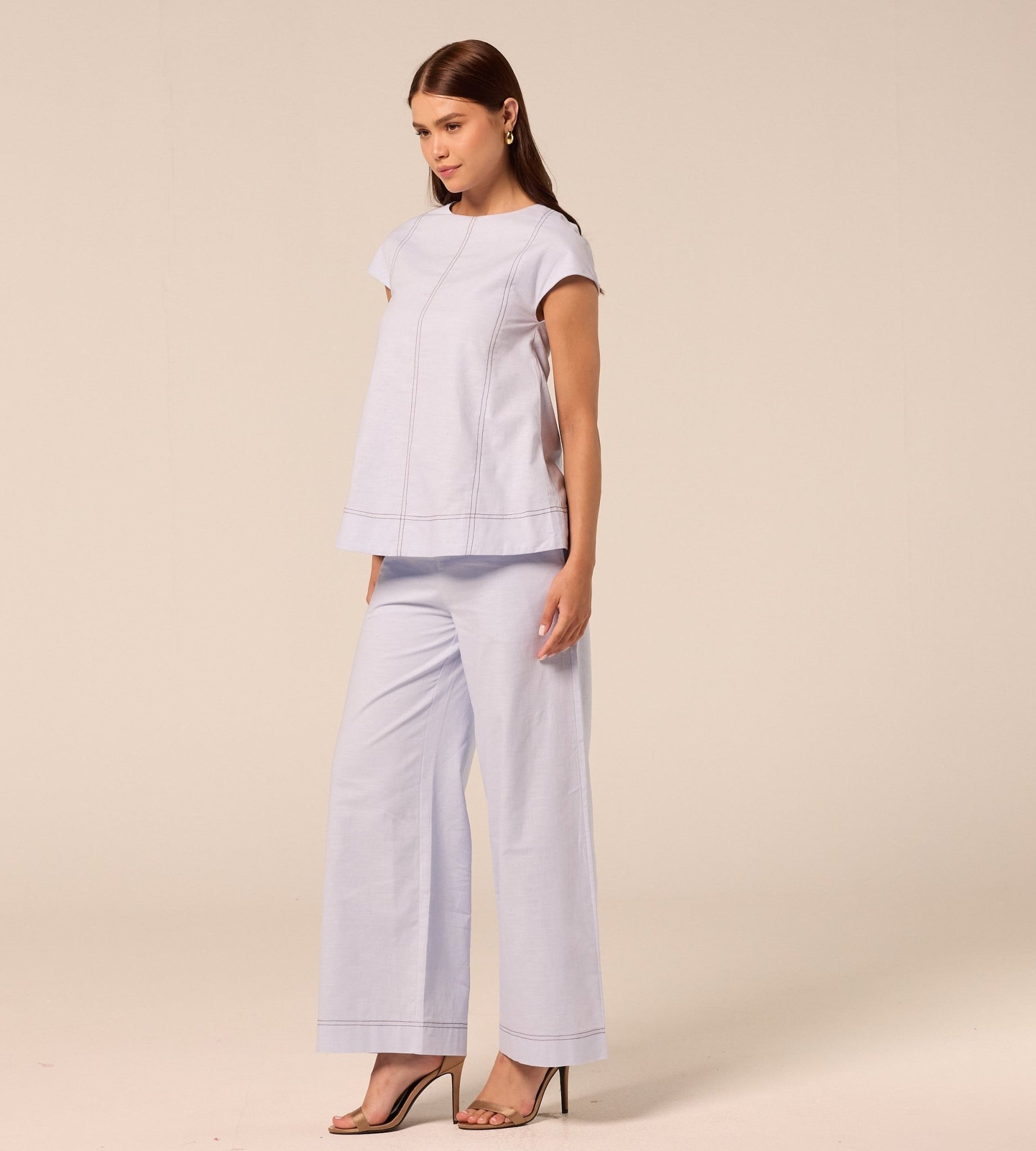 Blue Wide Leg Pants with Contrast Stitching - shopaleena