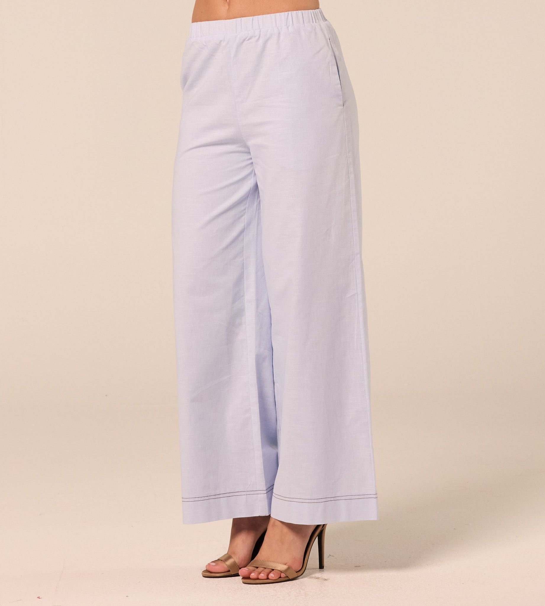 Blue Wide Leg Pants with Contrast Stitching - shopaleena