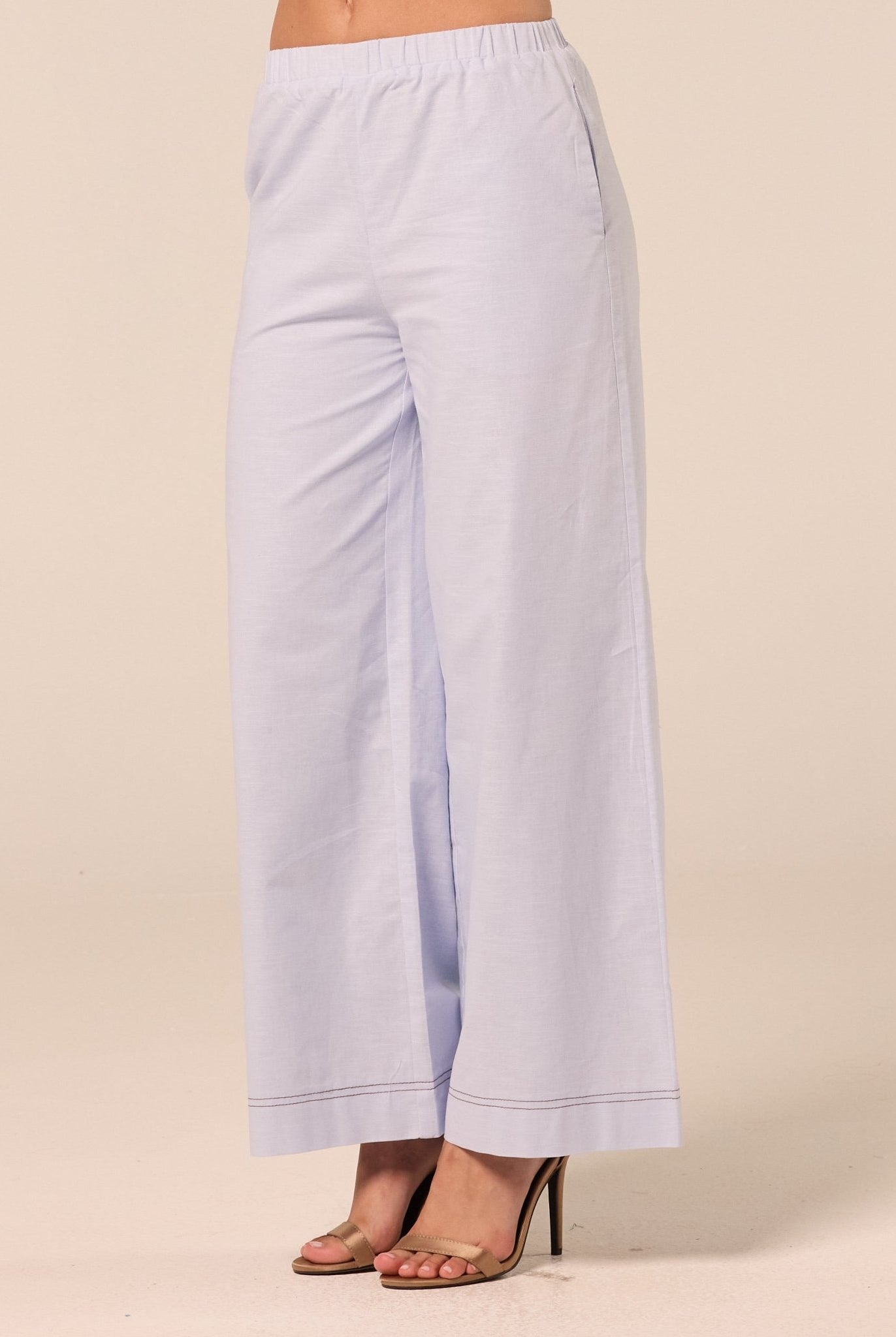 Blue Wide Leg Pants with Contrast Stitching - shopaleena