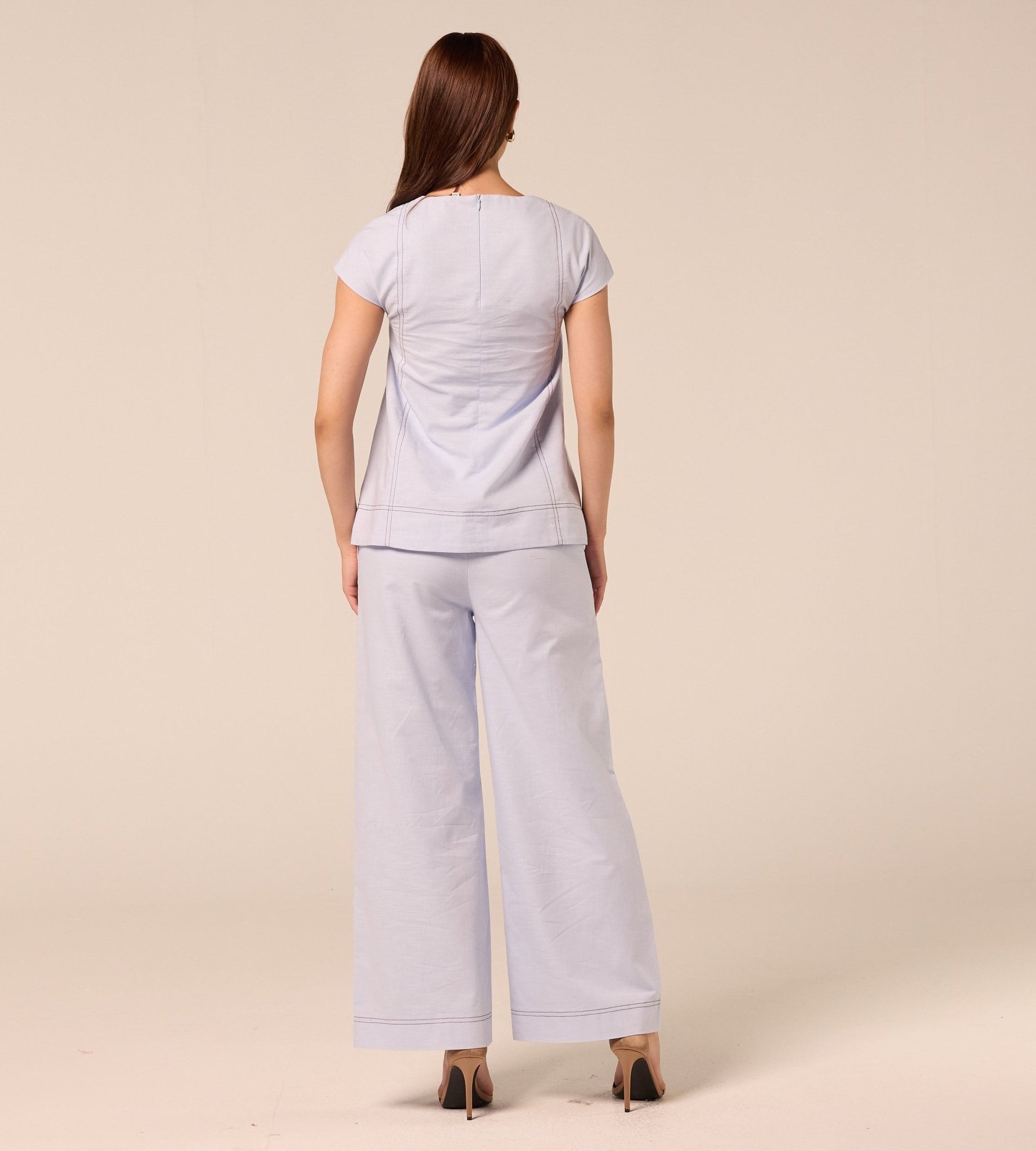 Blue Wide Leg Pants with Contrast Stitching - shopaleena