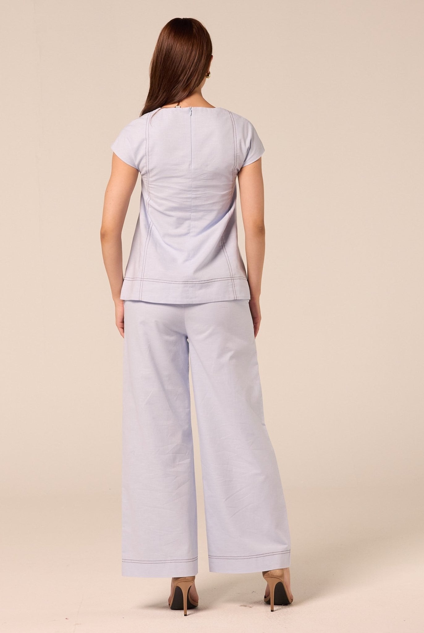 Blue Wide Leg Pants with Contrast Stitching - shopaleena