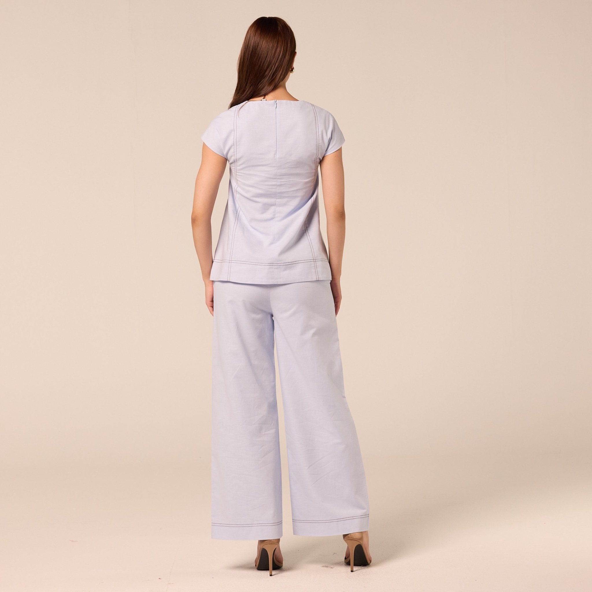 Blue Wide Leg Pants with Contrast Stitching - shopaleena