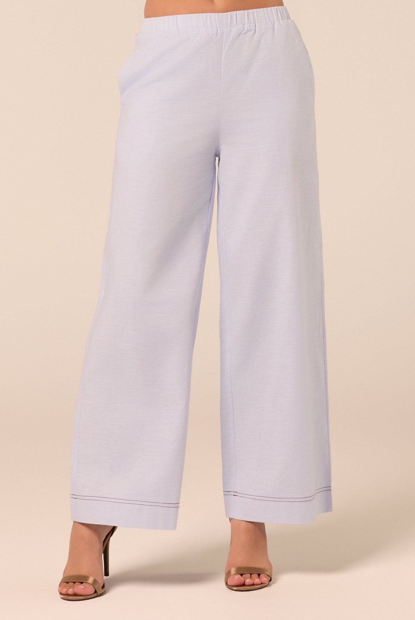 Blue Wide Leg Pants with Contrast Stitching - shopaleena