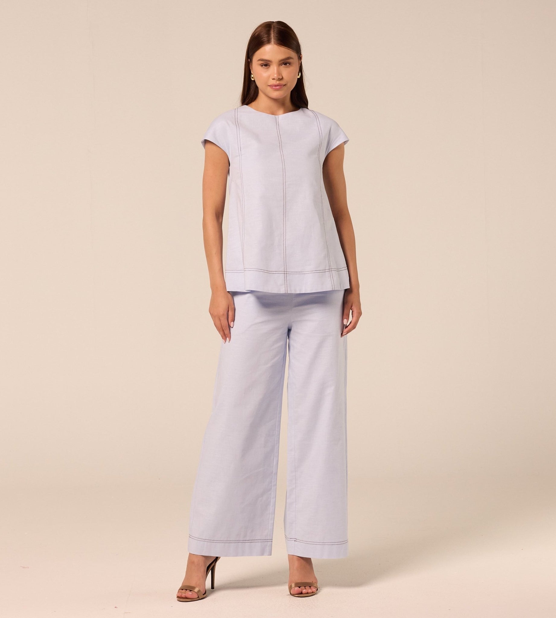 Blue Wide Leg Pants with Contrast Stitching - shopaleena