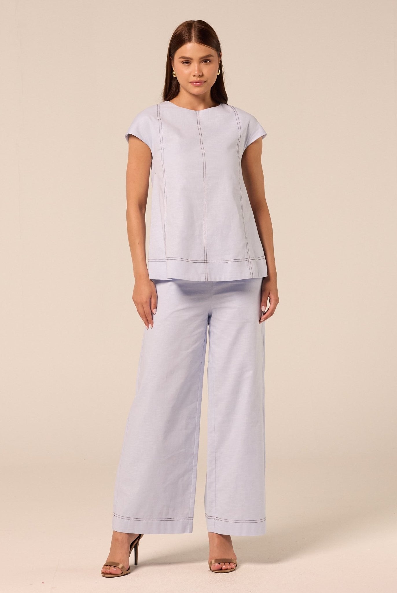 Blue Wide Leg Pants with Contrast Stitching - shopaleena