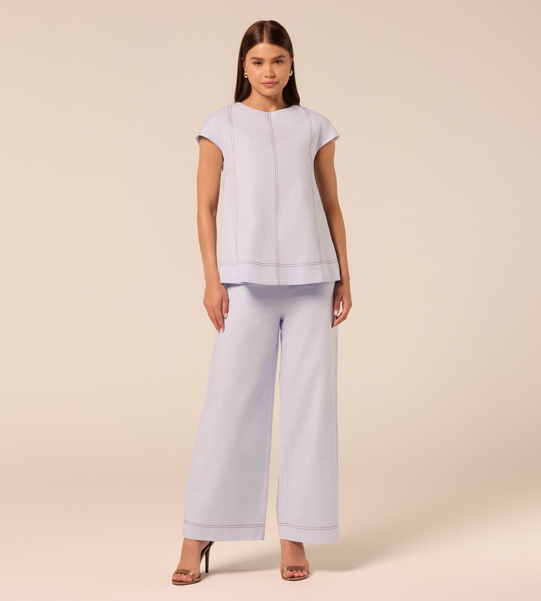 Blue Wide Leg Pants with Contrast Stitching - shopaleena