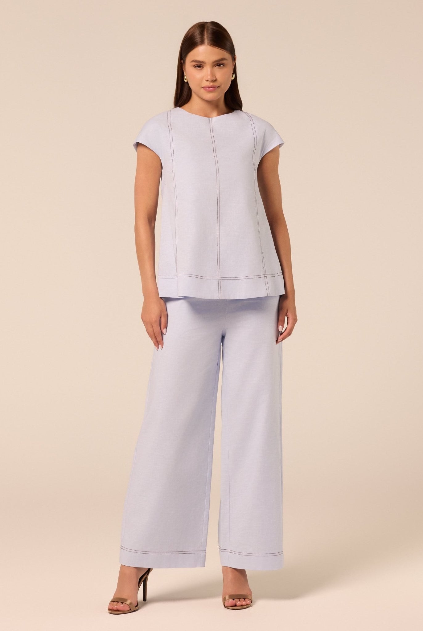 Blue Wide Leg Pants with Contrast Stitching - shopaleena