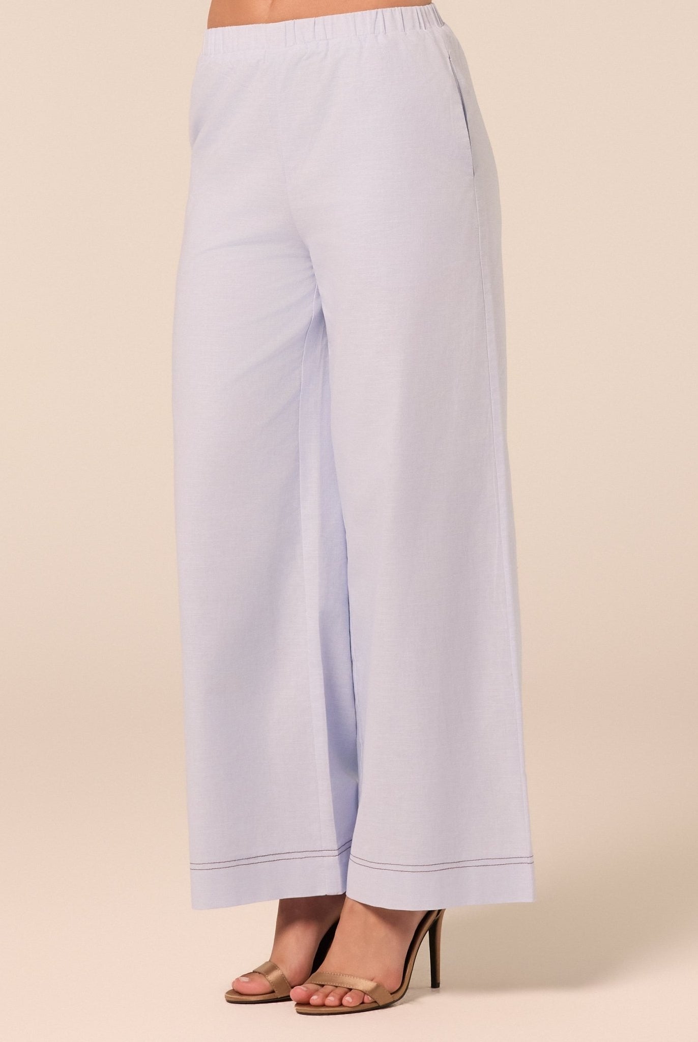 Blue Wide Leg Pants with Contrast Stitching - shopaleena