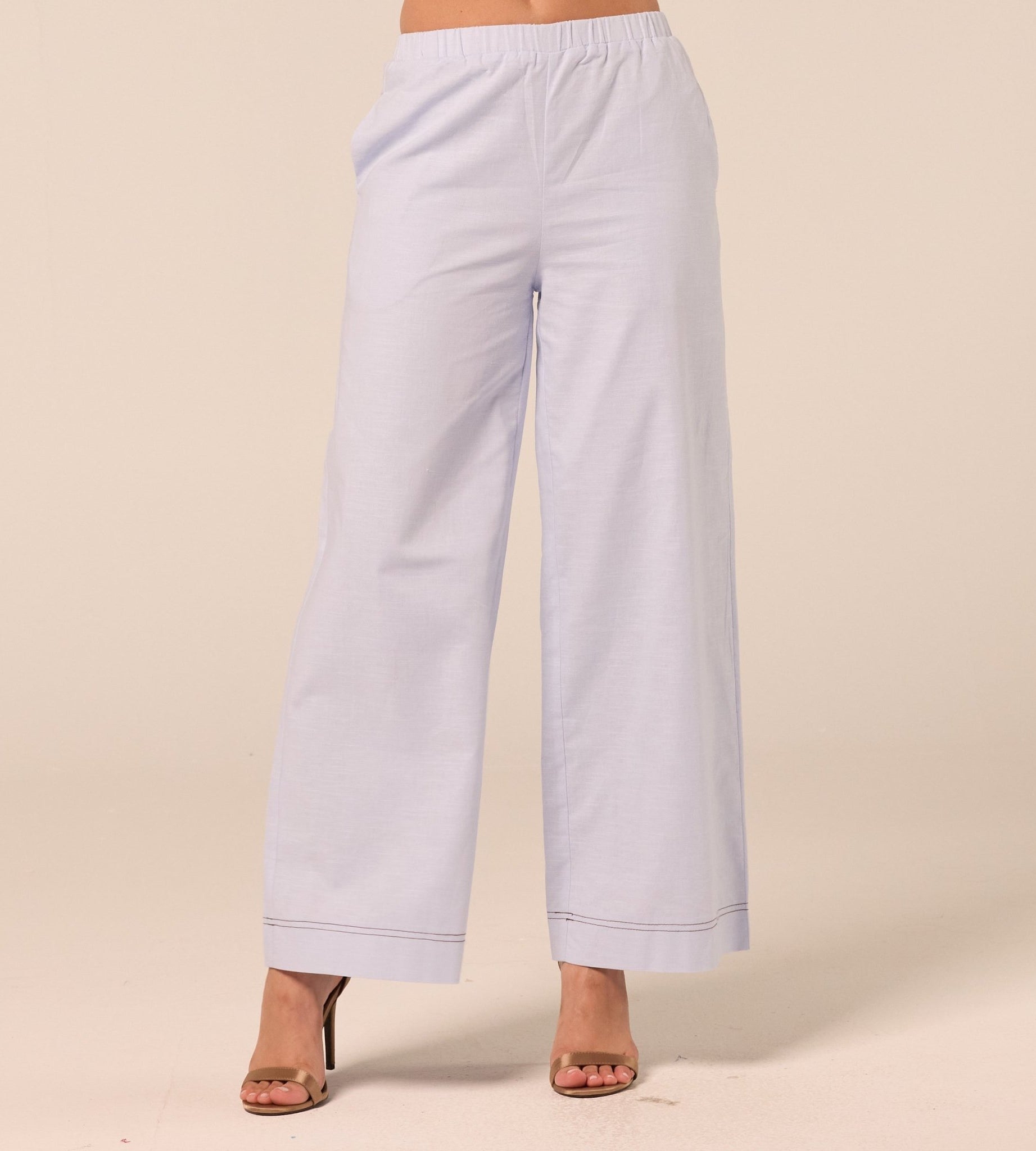 Blue Wide Leg Pants with Contrast Stitching - shopaleena