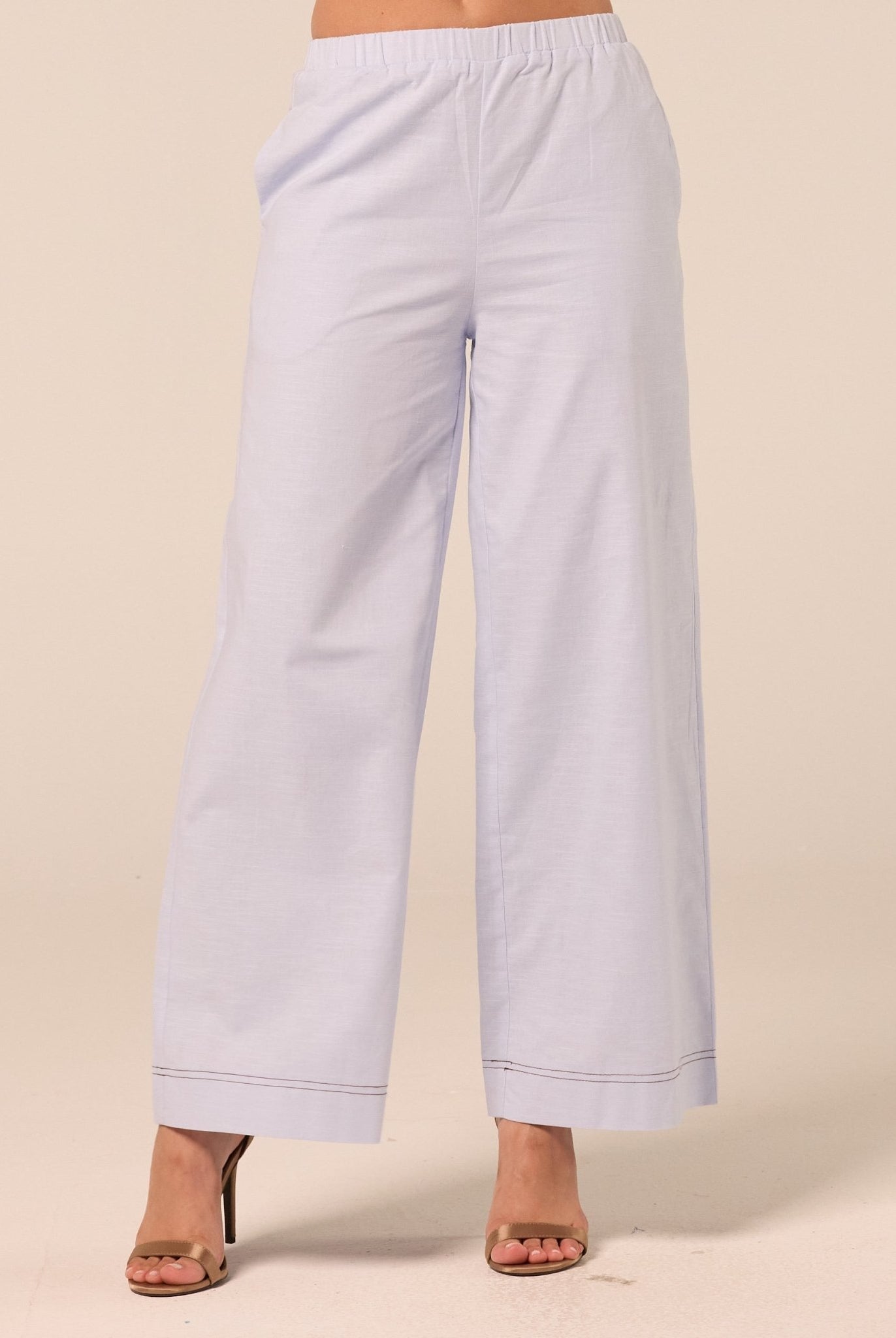 Blue Wide Leg Pants with Contrast Stitching - shopaleena
