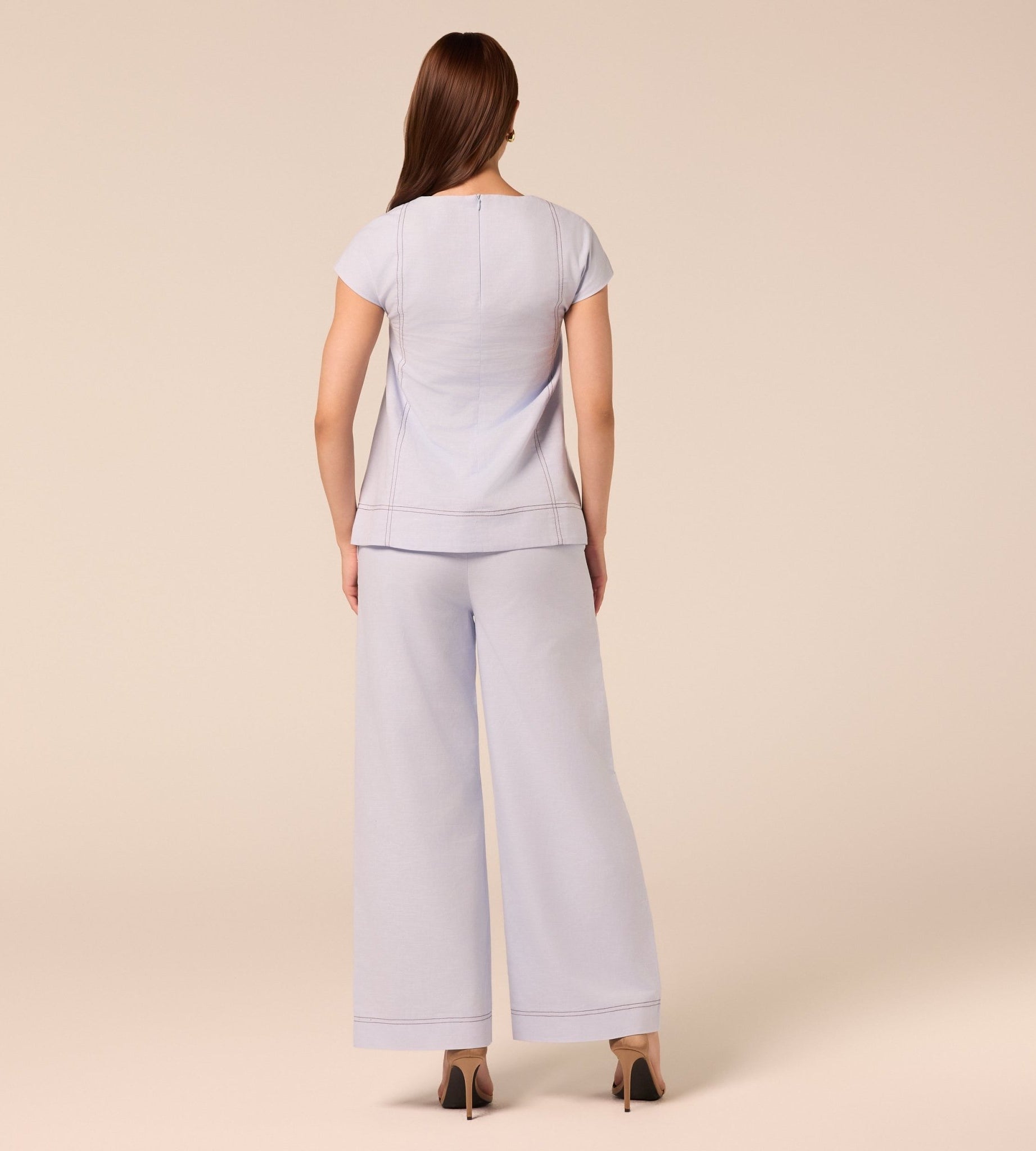 Blue Wide Leg Pants with Contrast Stitching - shopaleena