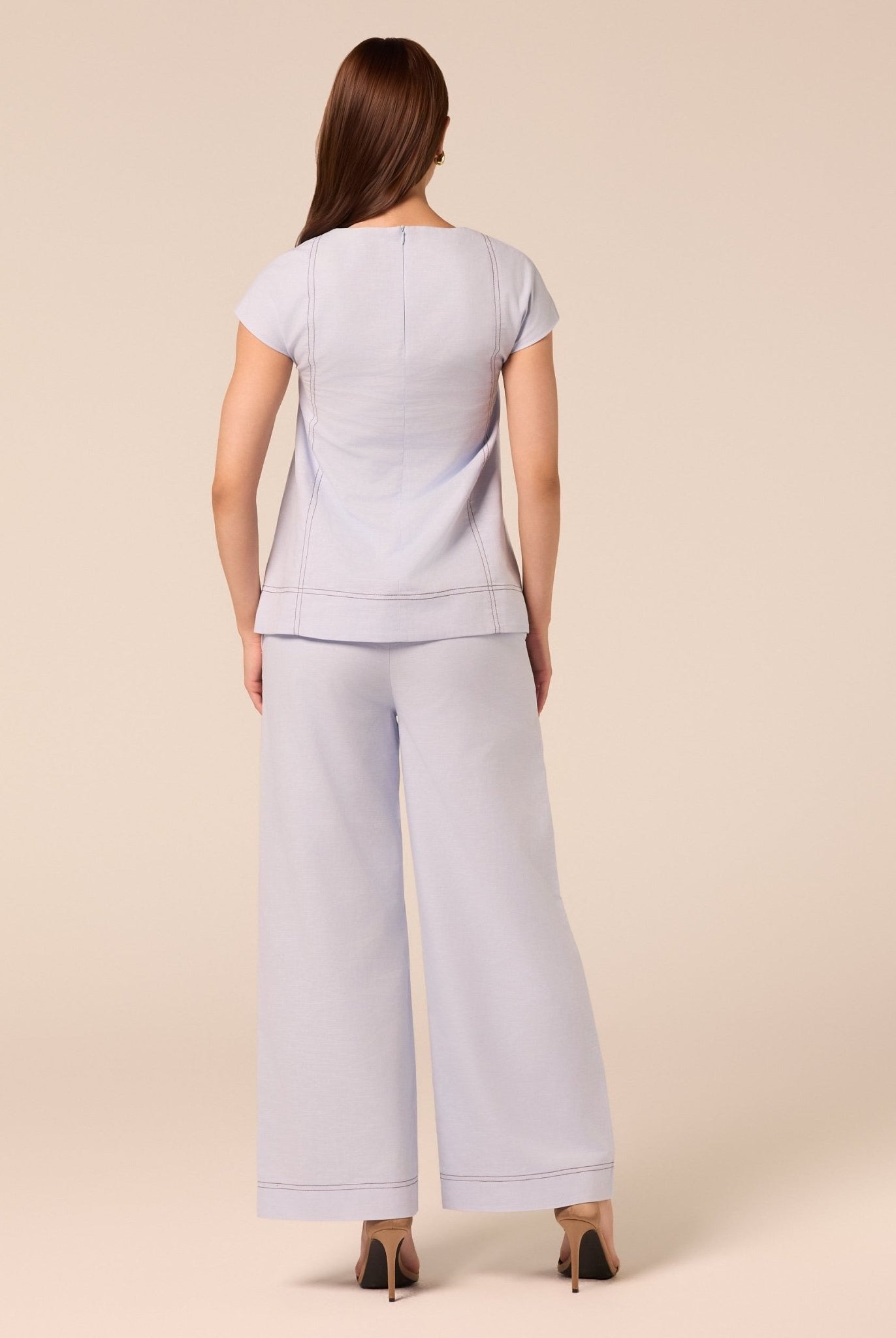 Blue Wide Leg Pants with Contrast Stitching - shopaleena