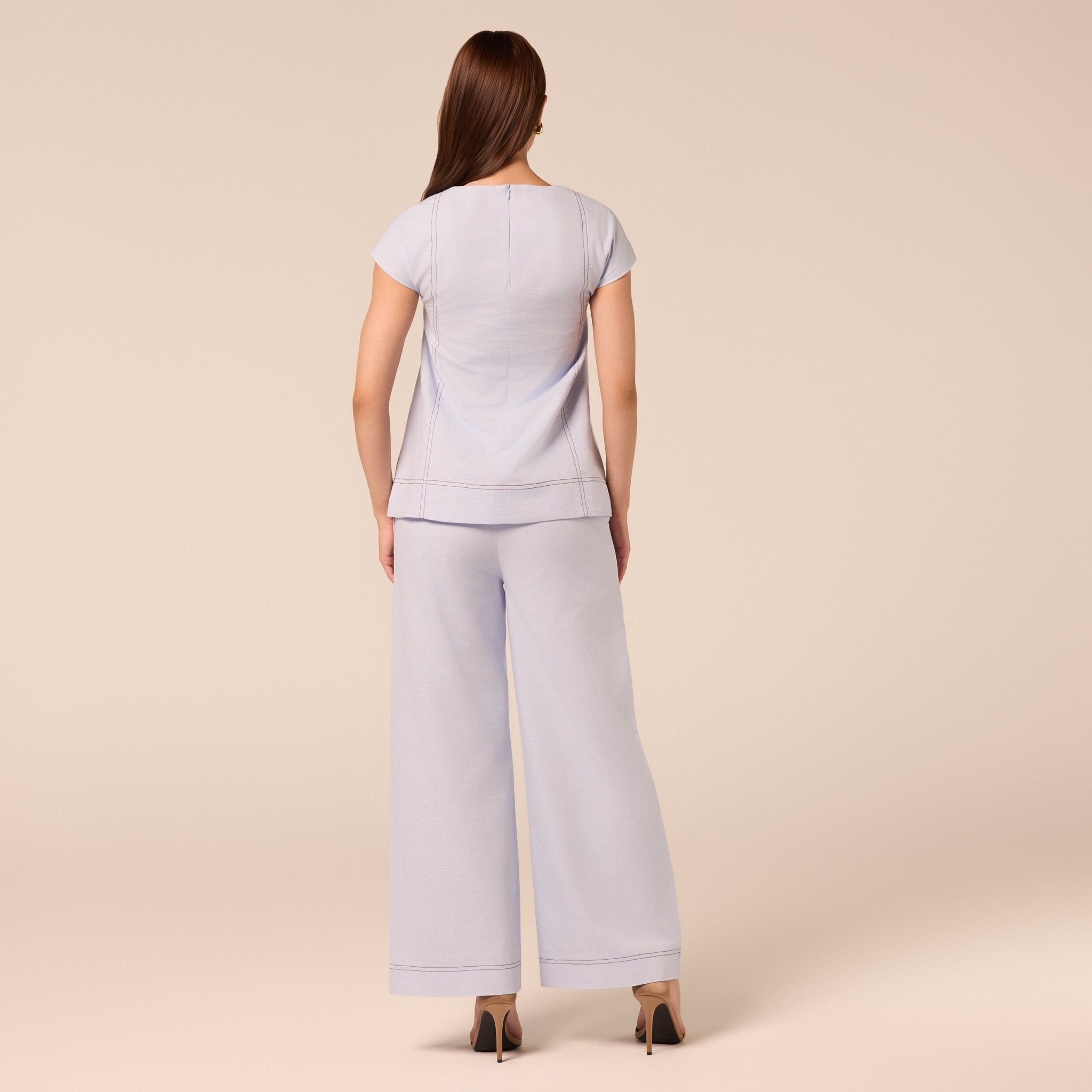 Blue Wide Leg Pants with Contrast Stitching - shopaleena