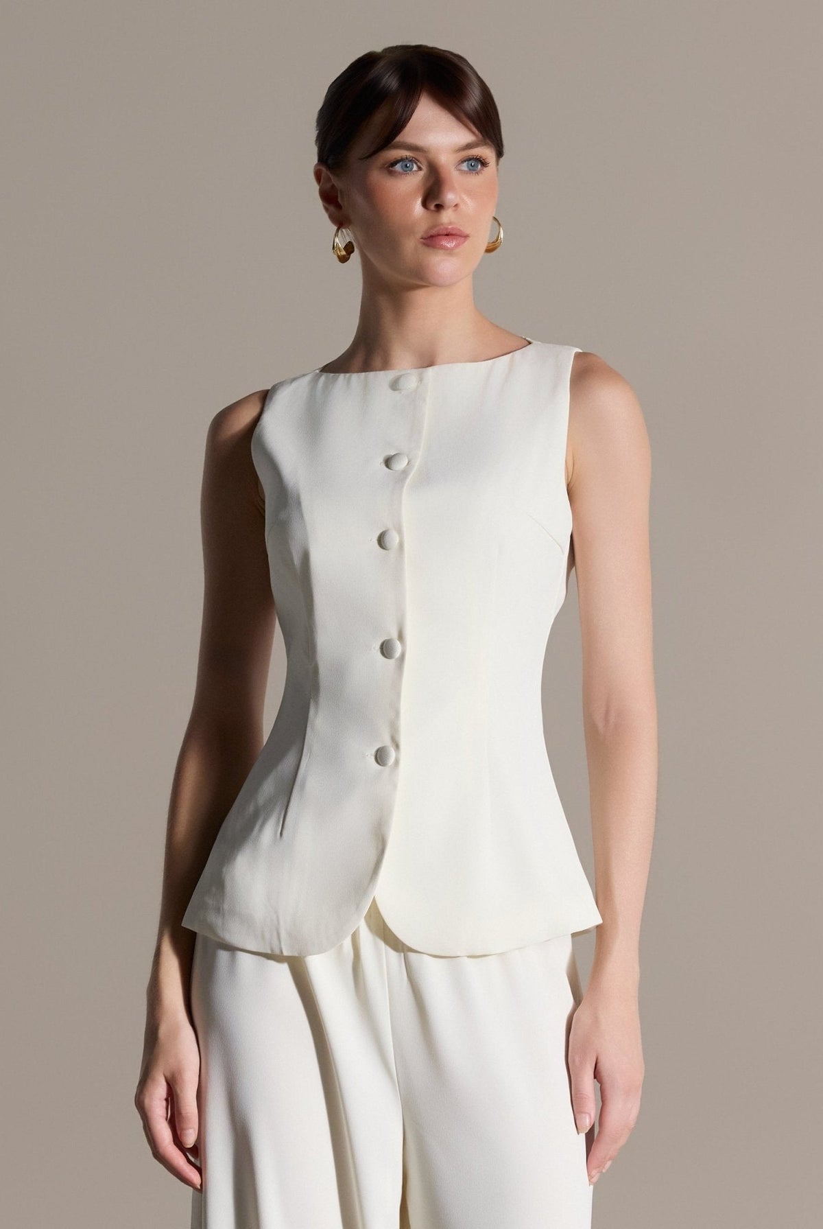 Boat Neck Button-Up Top - shopaleena