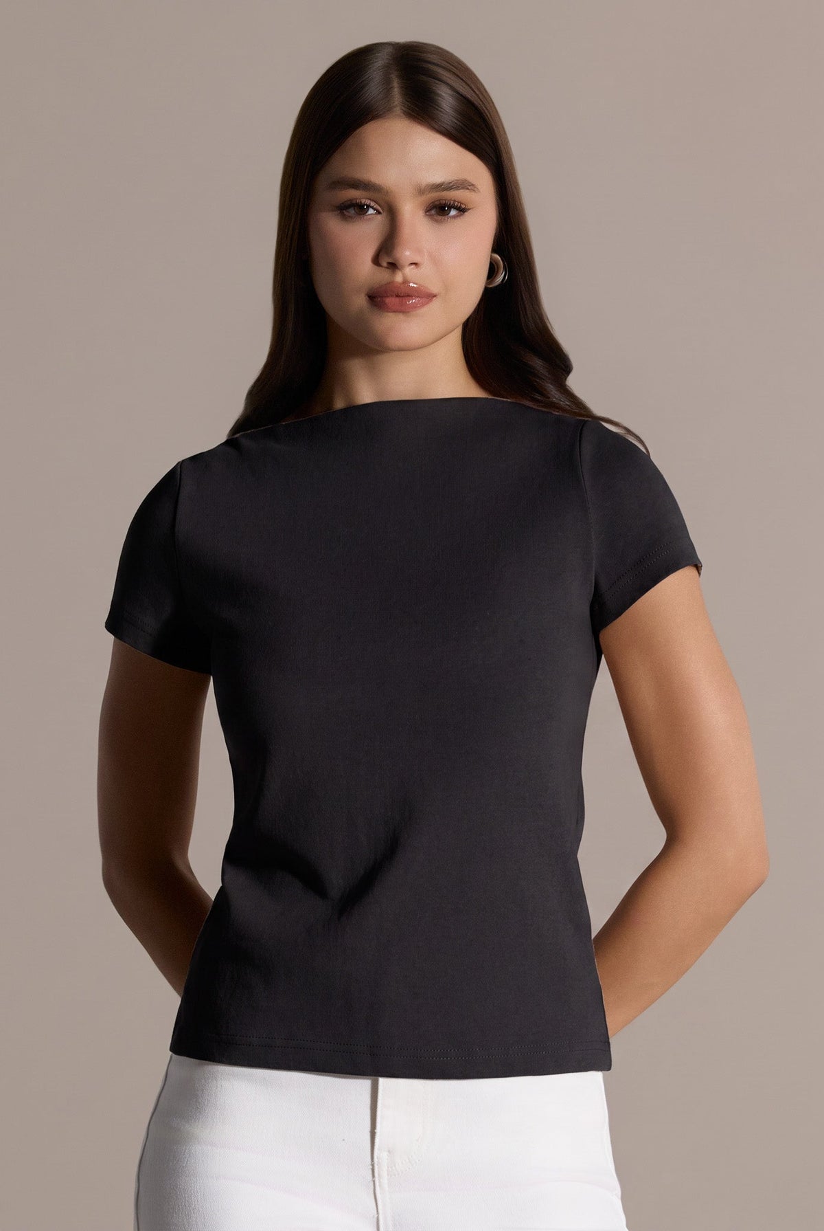 Boat Neck Fitted T-shirt - shopaleena