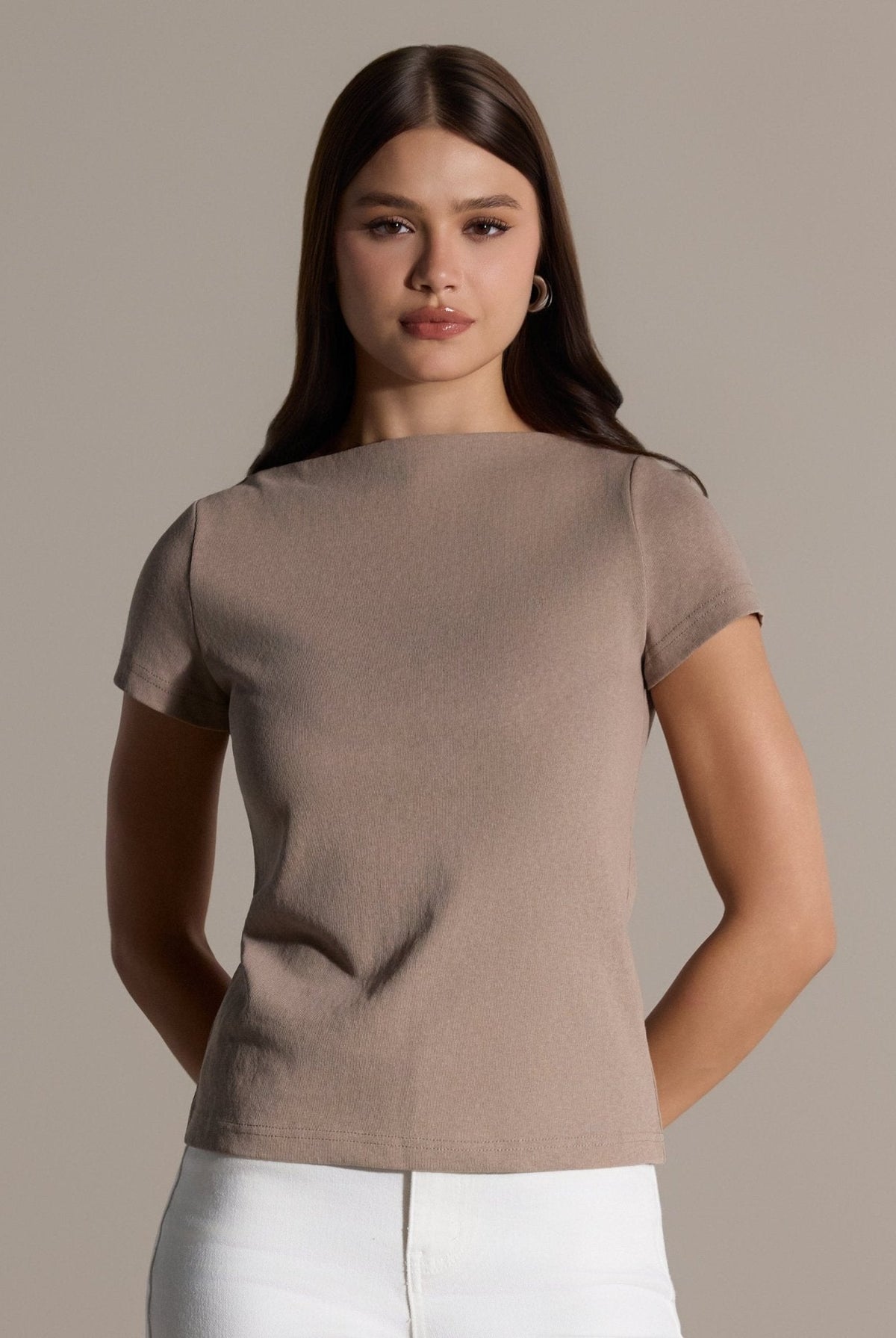 Boat Neck Fitted T-shirt - shopaleena