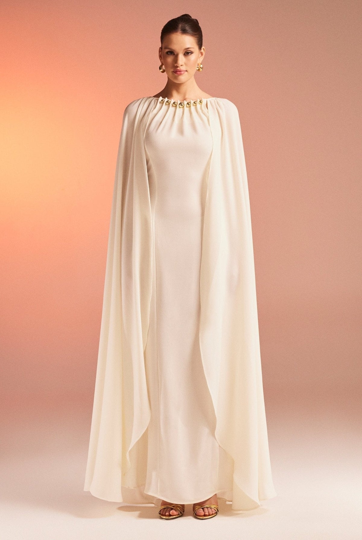 Bodycon Crepe Dress With Cape Effect - shopaleena